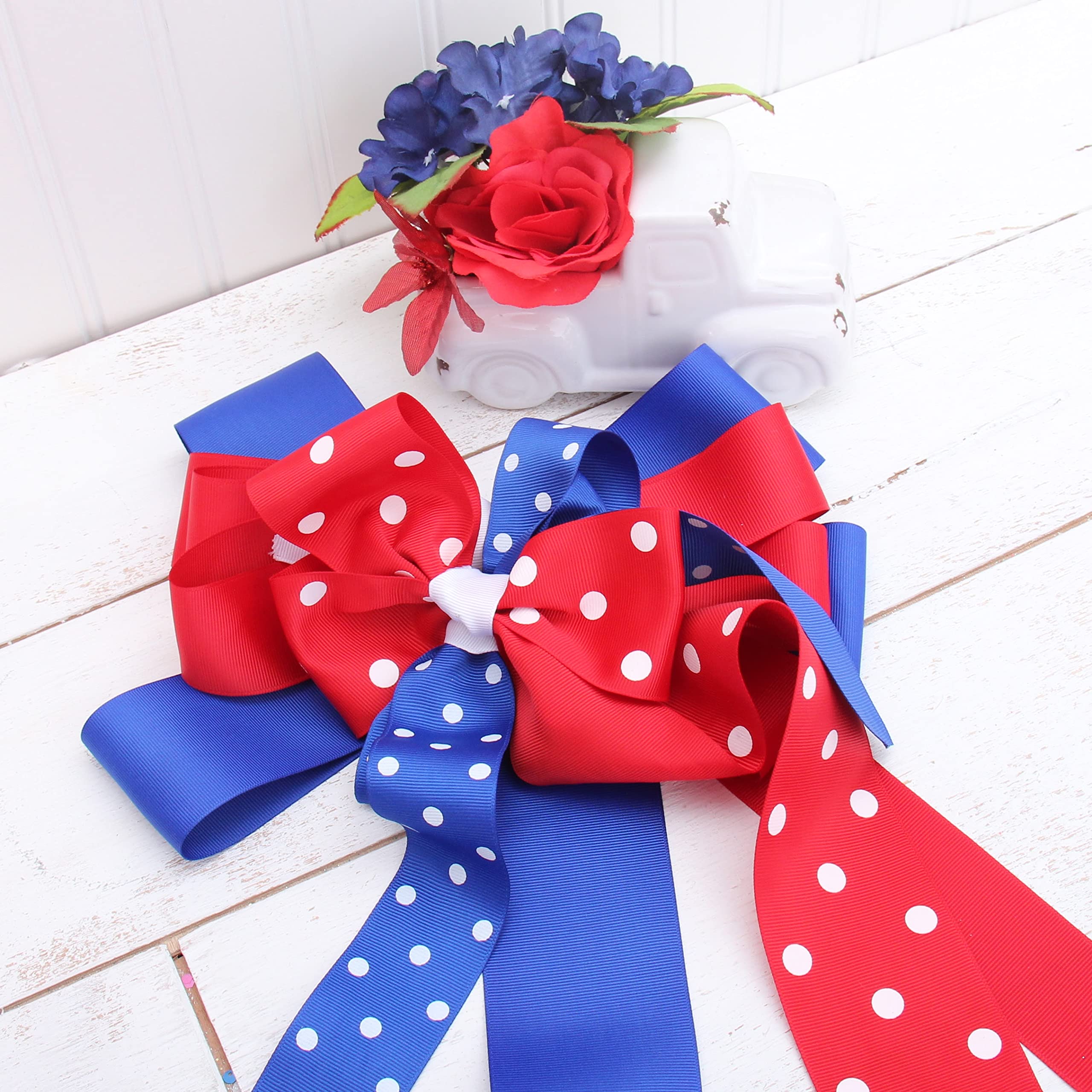 Threadart 1.5 Inch Grosgrain Dots Ribbon - 5 Yards Red with White Dot Pattern - Perfect for DIY Bows, Gift Wrapping, Hair Accessories, Scrapbooking & Party Decorations