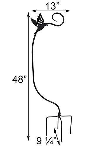 Panacea 88196 Black Staked Basket Hangers with Bird Decor - 4 Pack (4'H) - Outdoor Garden Decor for Patio, Yard & Porch