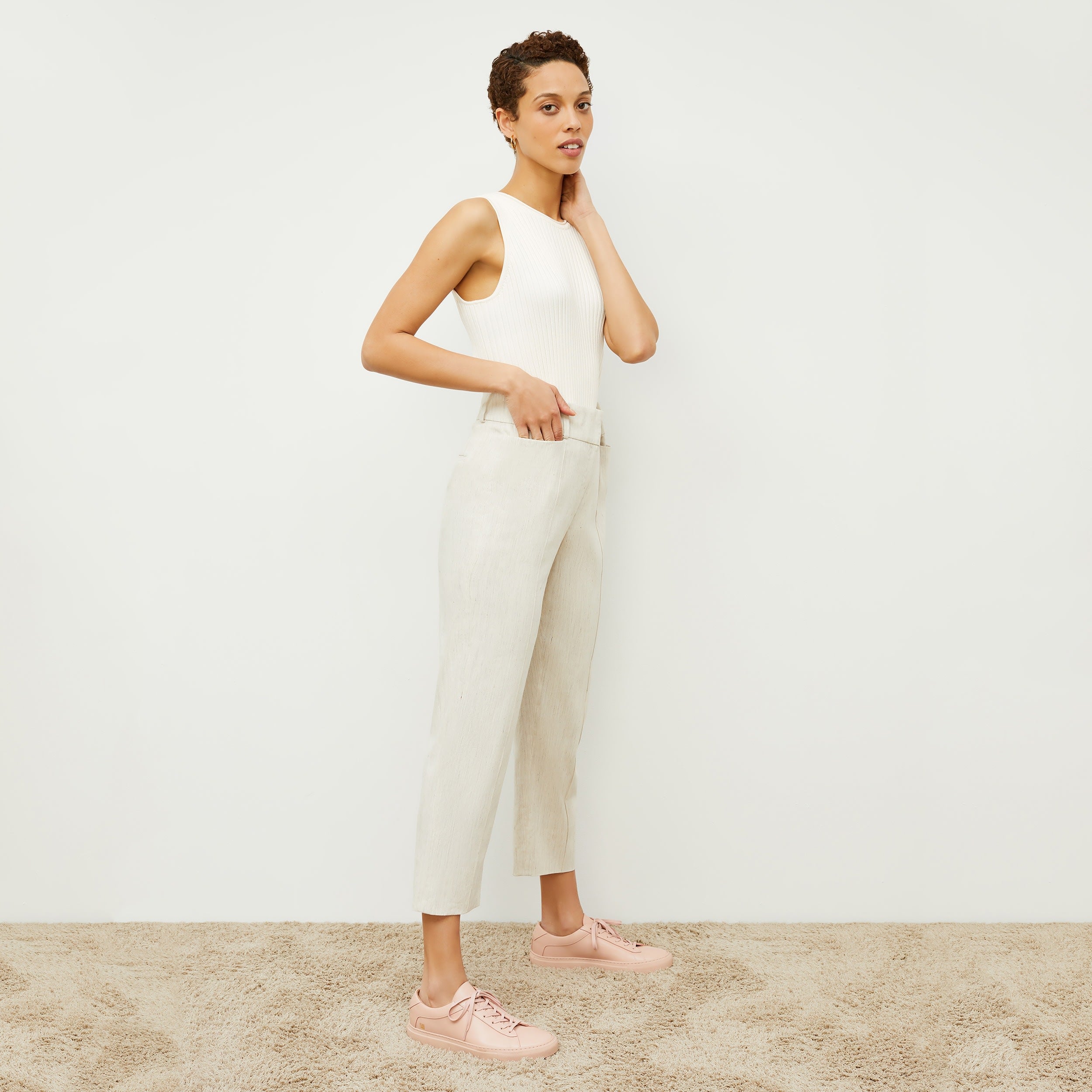 Chester Pant - Slubbed Stretch Linen Pants for Women | Natural Color | Comfortable Casual Wear for Office & Weekend Outings