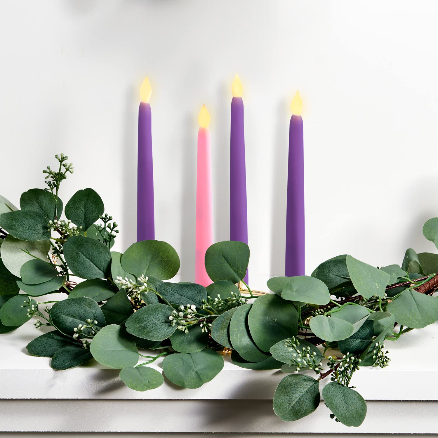 Battery Operated Flameless Candles Set - 10 Inch Purple & Pink for Advent Wreath & Lent Decor