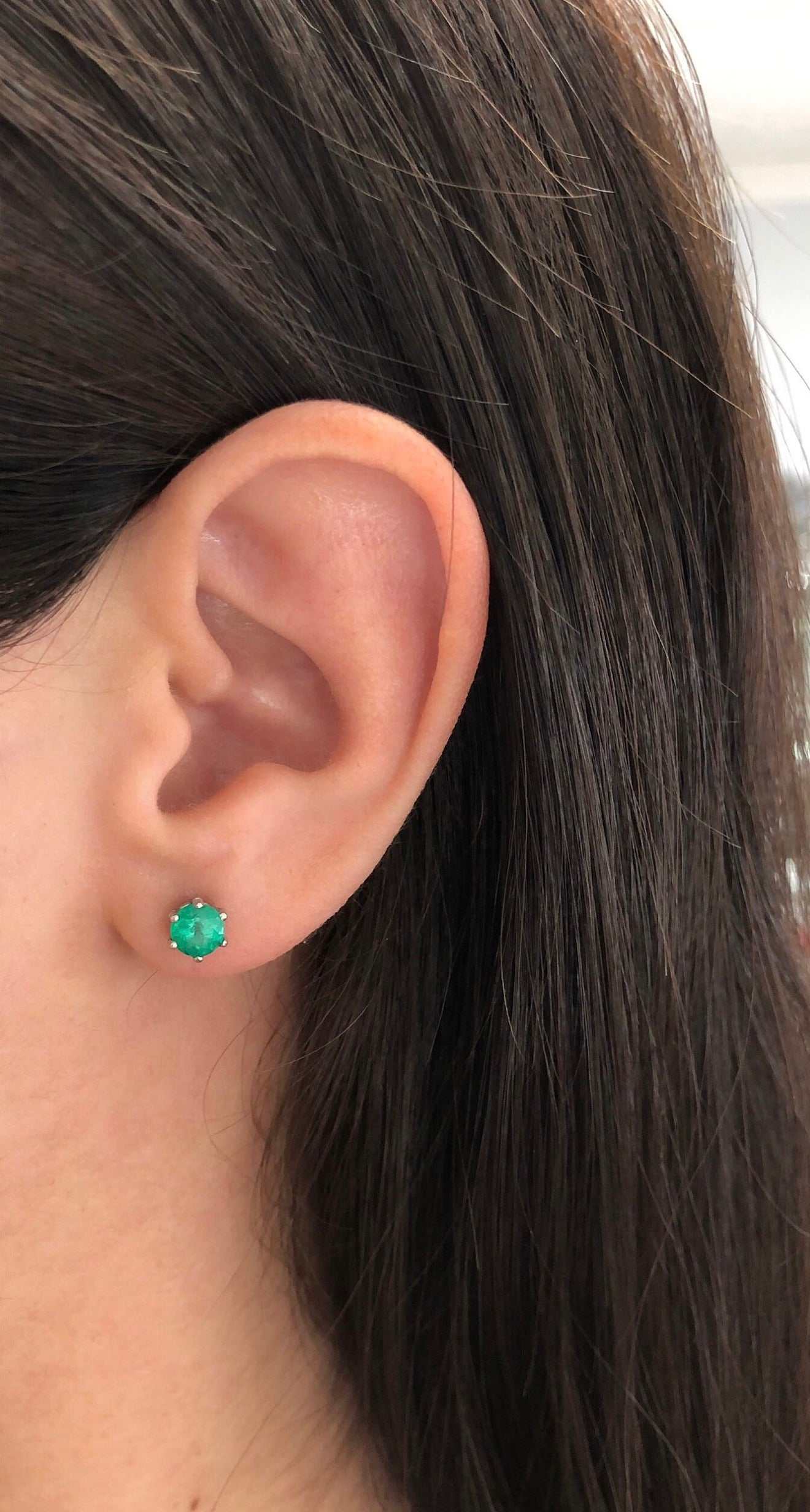 1.0tcw Six Prong Round Emerald Stud Earrings in 14K Gold - Perfect for Weddings, Anniversaries & Special Occasions