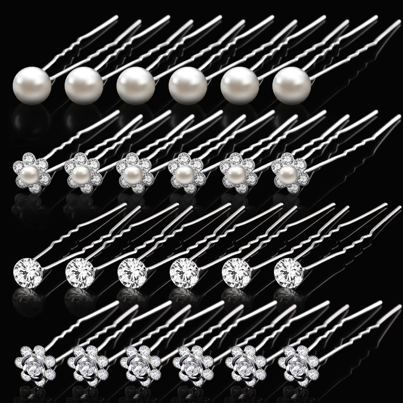 MTLEE 40 Pcs Pearl & Rhinestone U-Shaped Hair Pins for Wedding Bridesmaid Hair Accessories - Elegant Bobby Pins for Bridal Updos, Prom, and Special Occasions