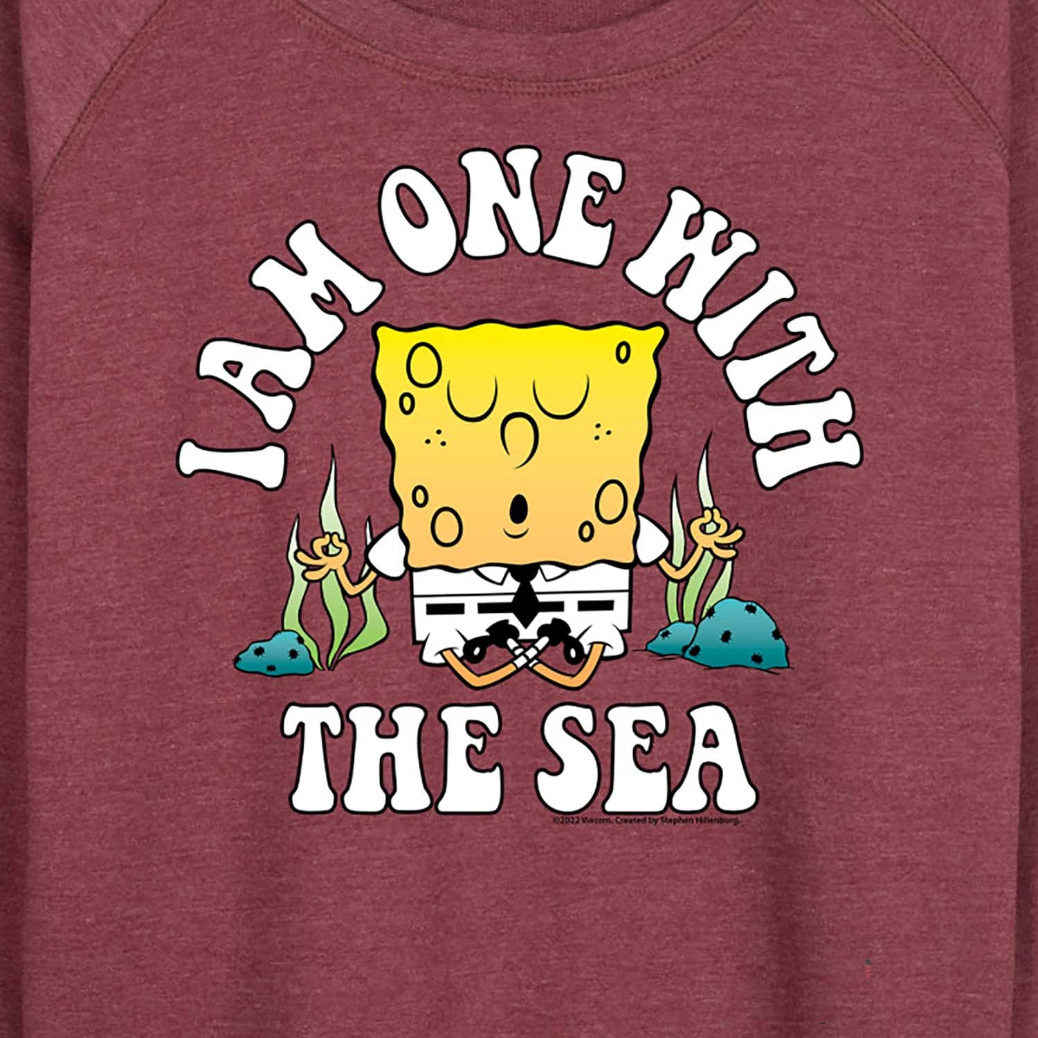 HYBRID APPAREL Women's SpongeBob SquarePants 'I'm One With The Sea' Lightweight French Terry Pullover Hoodie - Casual Wear, Lounge, Beach Outfit, Cartoon Fan Gift