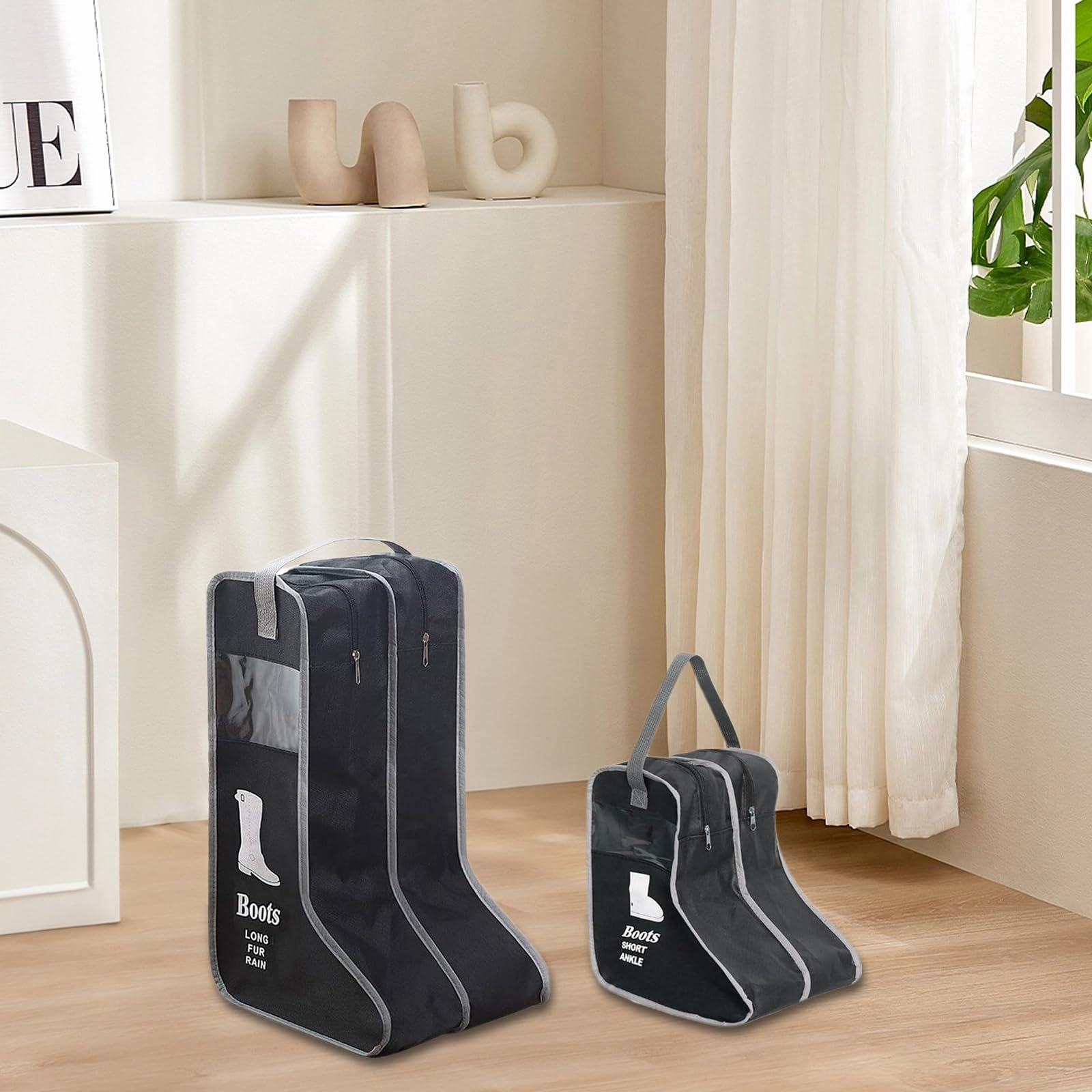 2 Pack Portable Boot Storage Bags for Tall & Short Boots - Dustproof Shoe Organizer for Travel, Packing & Closet Storage - Black Boot Carry Bags (Perfect for Travel, Home Organization & Boot Protection)