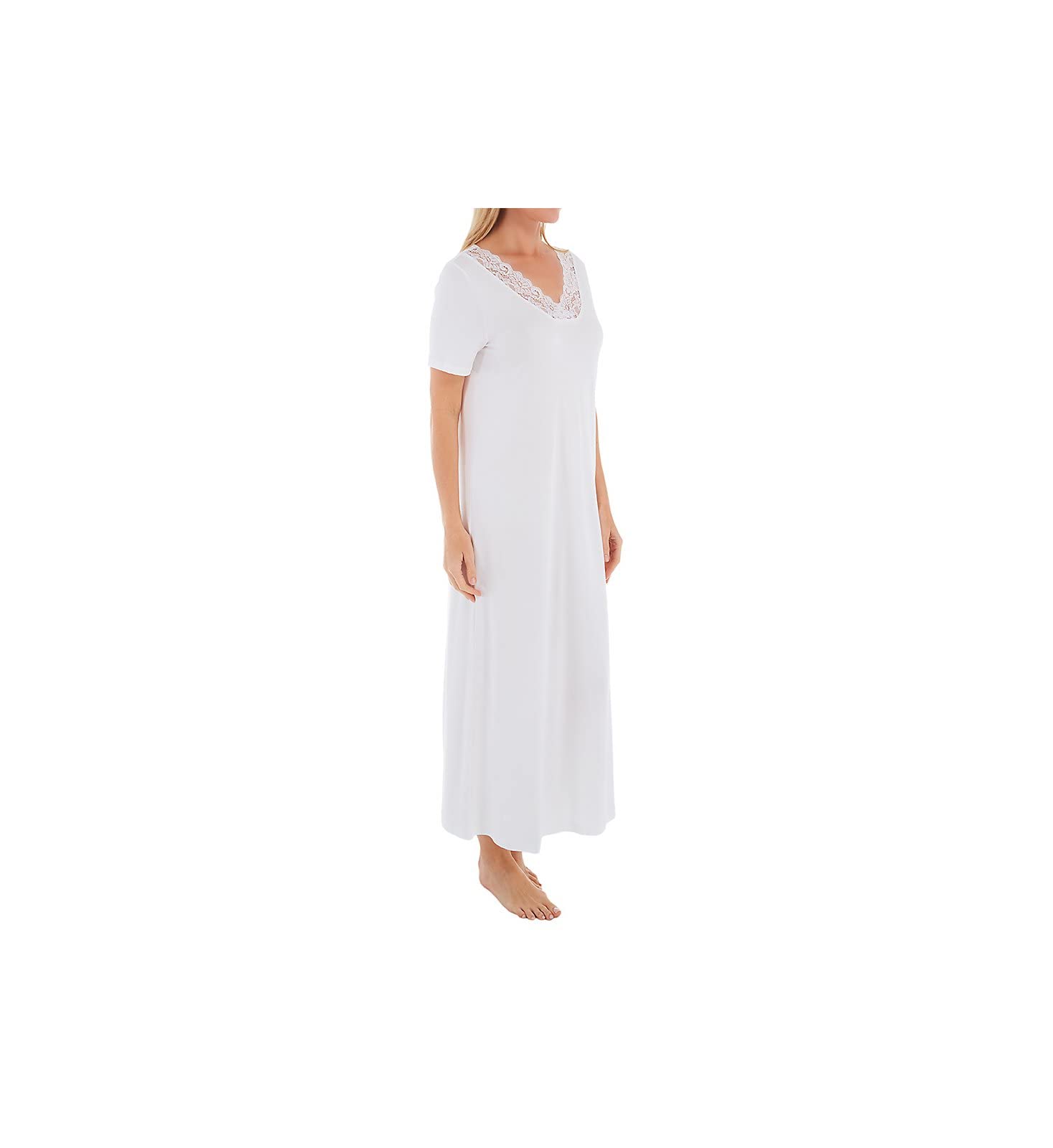 HANRO Women's Moments Short Sleeve Long Gown - Soft Cotton Sleepwear Nightgown for Women, Comfortable Loungewear for Home, Travel & Relaxation