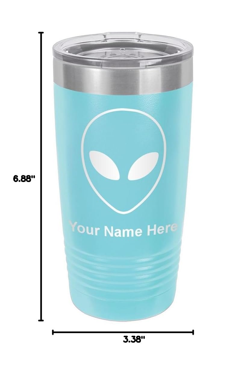 LaserGram 20oz Vacuum Insulated Stainless Steel Tumbler Mug with Alien Head Design - Personalized Engraving Included (Light Blue) - Perfect for Coffee, Tea & Cold Drinks at Home, Office or Travel