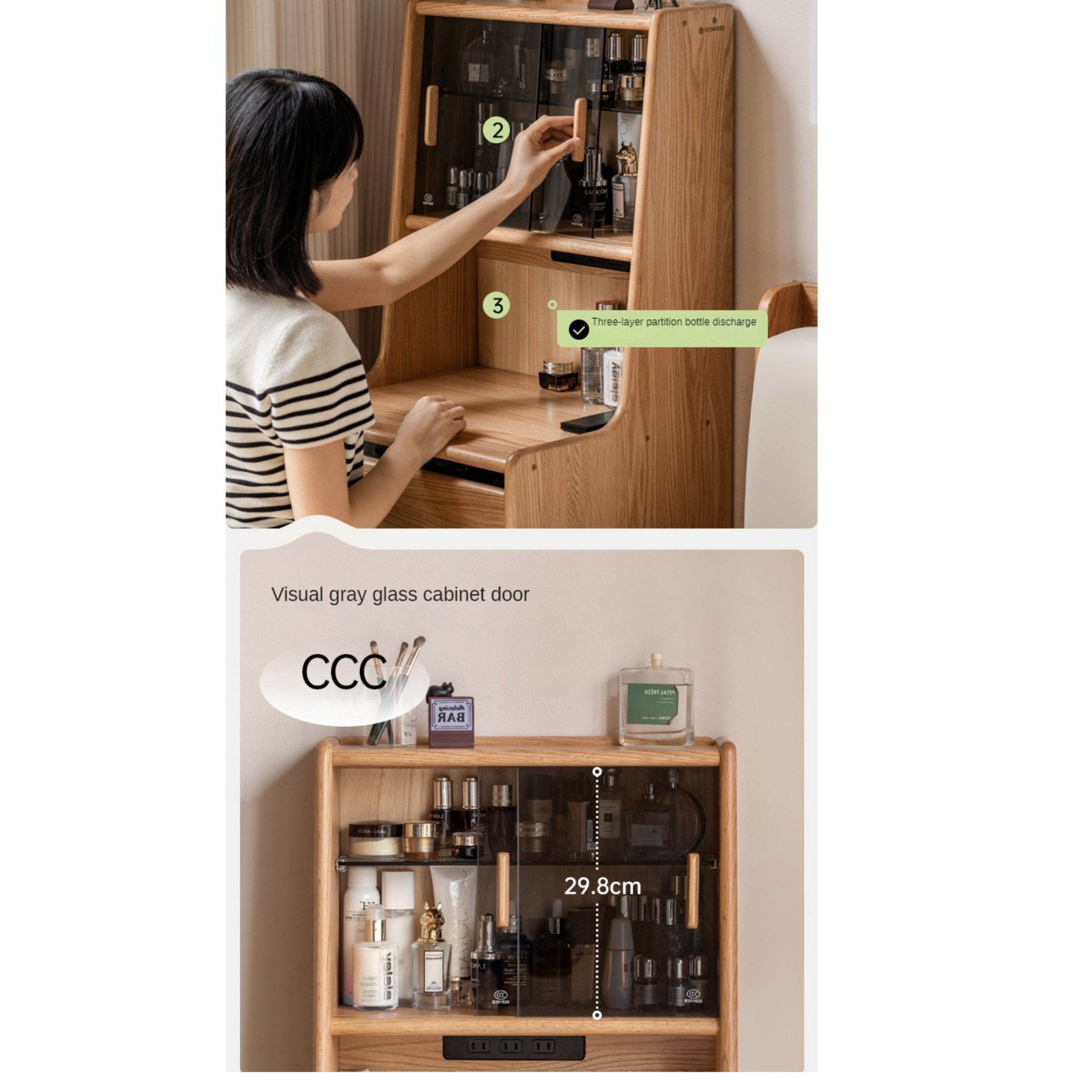 Solid Oak Wood Modern Minimalist Bedside Dressing Table - Perfect for Small Bedrooms & Apartment Vanity Areas