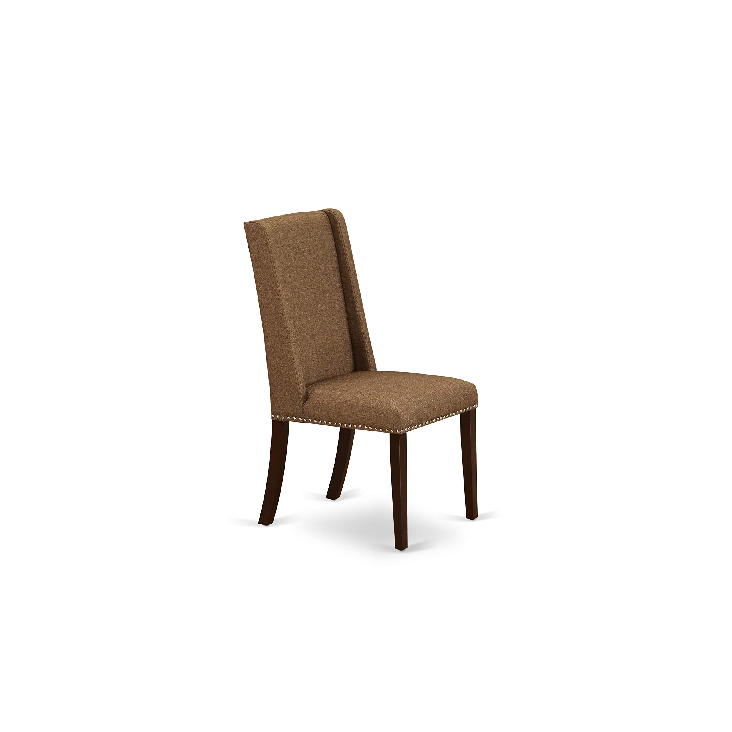 East West Furniture ESFL3-MAH-18 3-Piece Round Dining Table Set with Pedestal Base & 2 Brown Linen Upholstered Chairs, 30x30 Inch, Mahogany Finish - Perfect for Small Spaces, Breakfast Nooks & Cozy Apartments