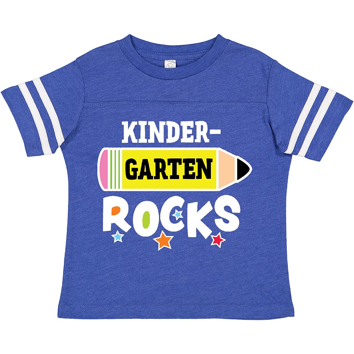 Inktastic Kindergarten Rocks with Pencil and Stars Toddler T-Shirt - Cute Graphic Tee for Kids, Boys & Girls - First Day of School Outfit, Back to School Clothes, Playdate & Preschool Activities