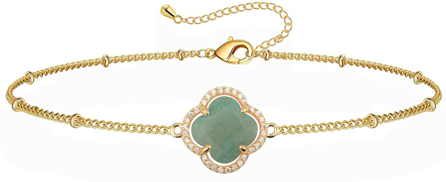 18K Gold Plated Lucky Clover Crystal Adjustable Bracelet for Women - Elegant Fashion Jewelry Gift for Birthday, Anniversary & Everyday Wear