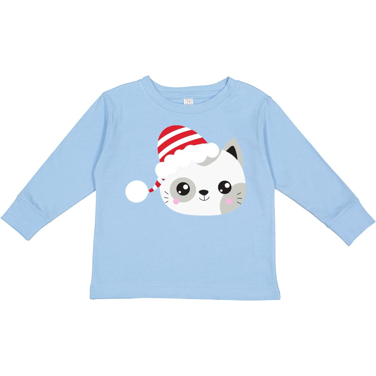 Inktastic Christmas Cat Cute Cat with Hat Toddler Long Sleeve T-Shirt - Holiday Gift for Cat Lovers, Festive Outfit for Kids & Toddlers (Perfect for Christmas Parties & Family Photos)