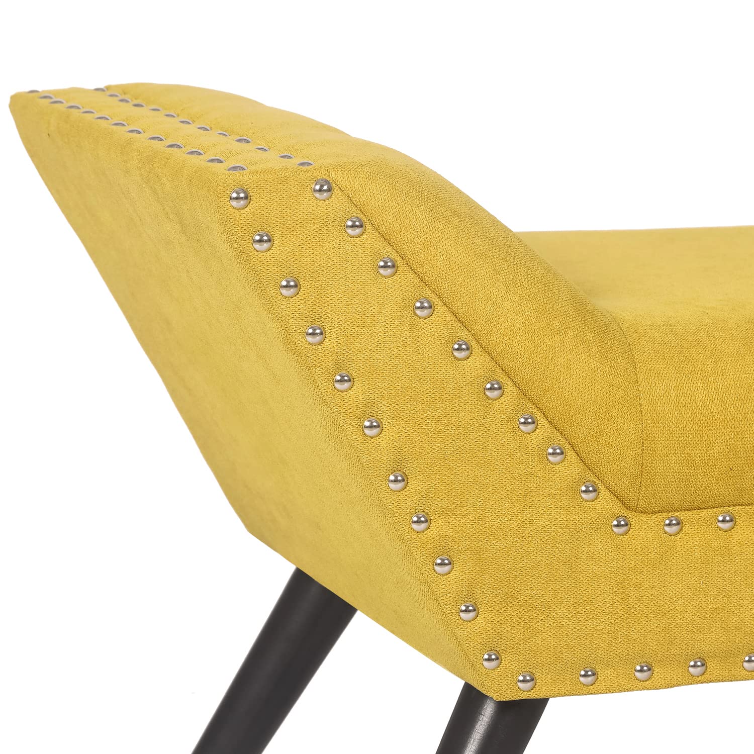 Modern Upholstered Fabric Ottoman Bench with Tufted Design, Wooden Legs & Nailhead Trim - Yellow Accent Bench for Bedroom, Living Room & Entryway | Perfect for Extra Seating, Footrest & Home Decor