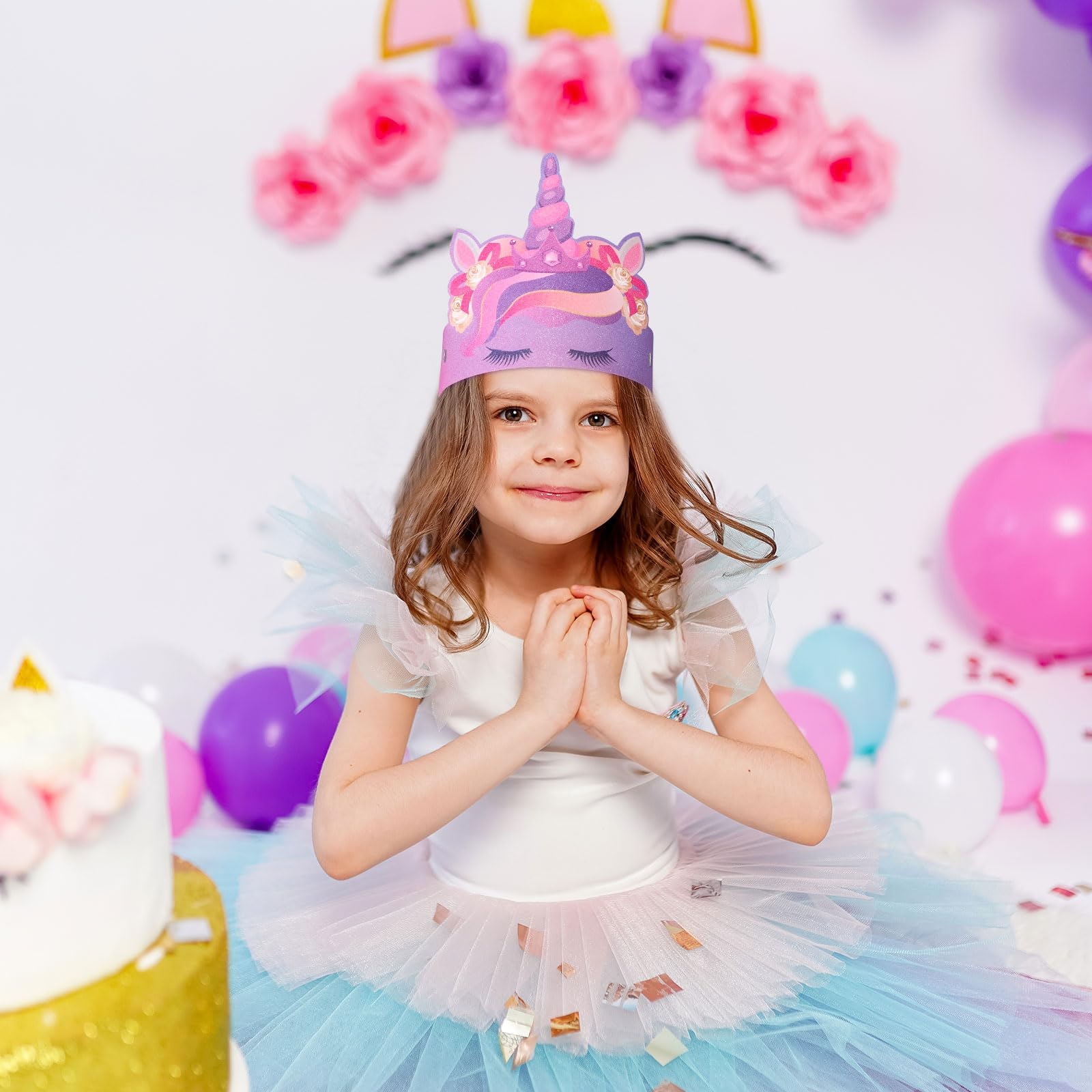 WERNNSAI 12-Pack Unicorn Party Crowns for Kids - Glitter Paper Princess Tiara Headbands, Birthday Party Decorations, Classroom Supplies & Costume Accessories | Perfect for Unicorn Themed Parties, Dress-Up Play & School Events