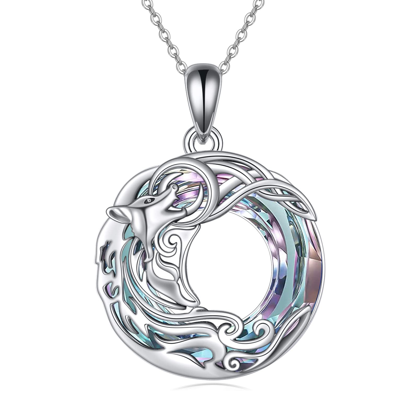 Sterling Silver Wolf Dragon Narwhal Necklace with Blue Crystal - Celtic Jewelry for Women, Men, Gifts for Mom Wife Husband - Birthday Christmas Anniversary Present - Perfect for Daily Wear, Date Night & Special Occasions