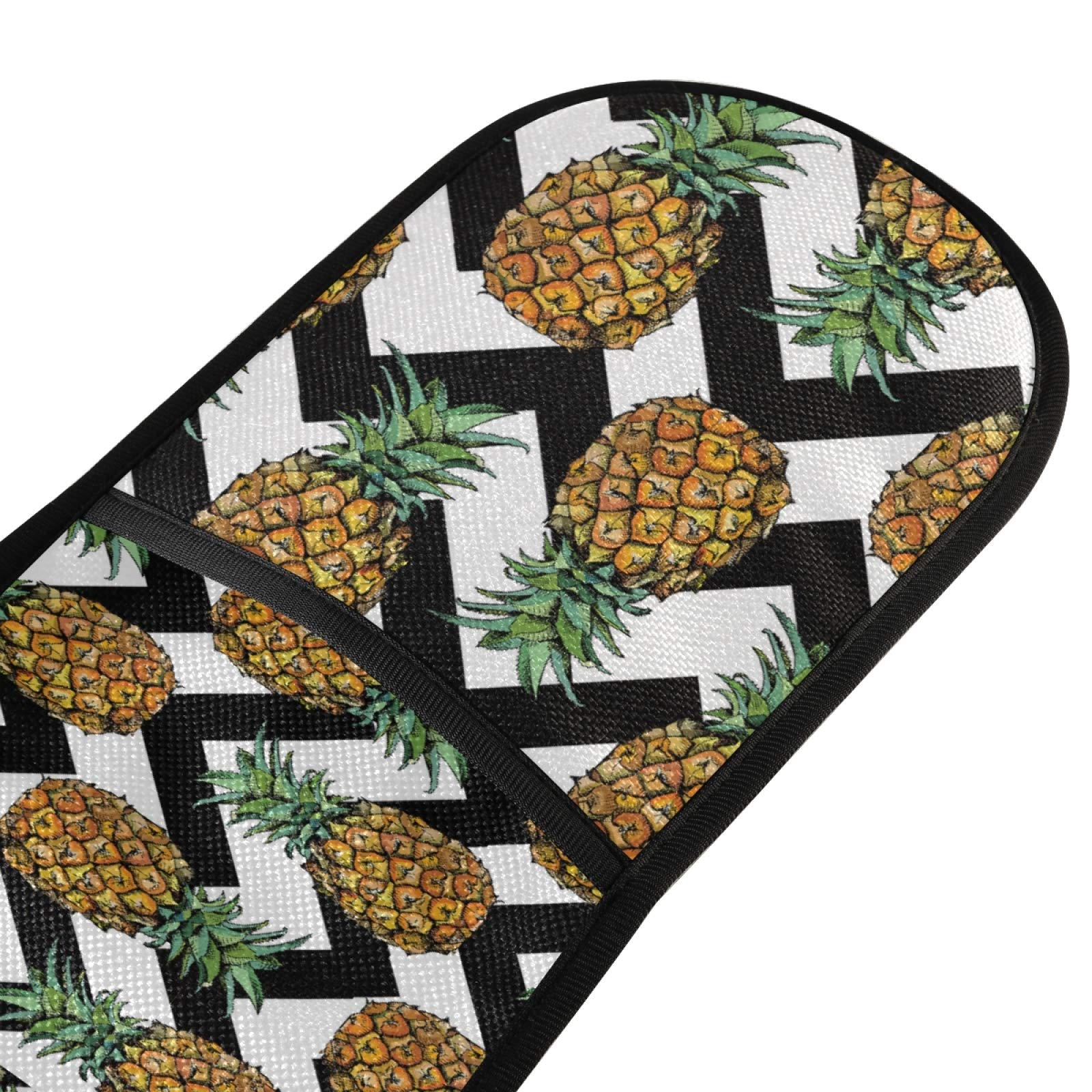 Heat Resistant Oven Mitts & Pot Holders Set - Black White Chevron Pineapple Design, 35