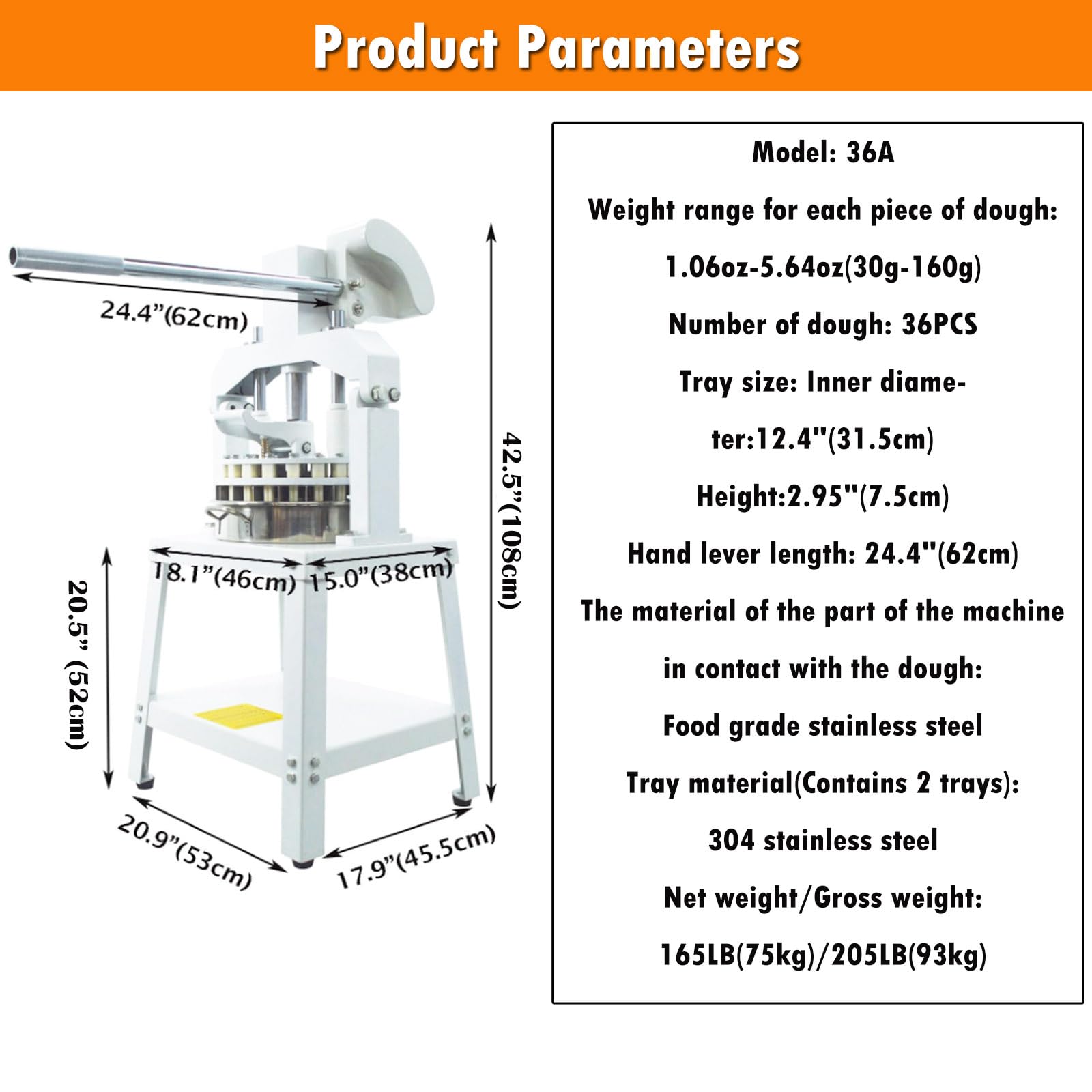 INTSUPERMAI 36-Piece Commercial Manual Dough Divider Rounder | Hydraulic Hand Press Dough Cutter & Equal Divider for Bread Baking | Perfect for Bakeries, Restaurants & Home Kitchens
