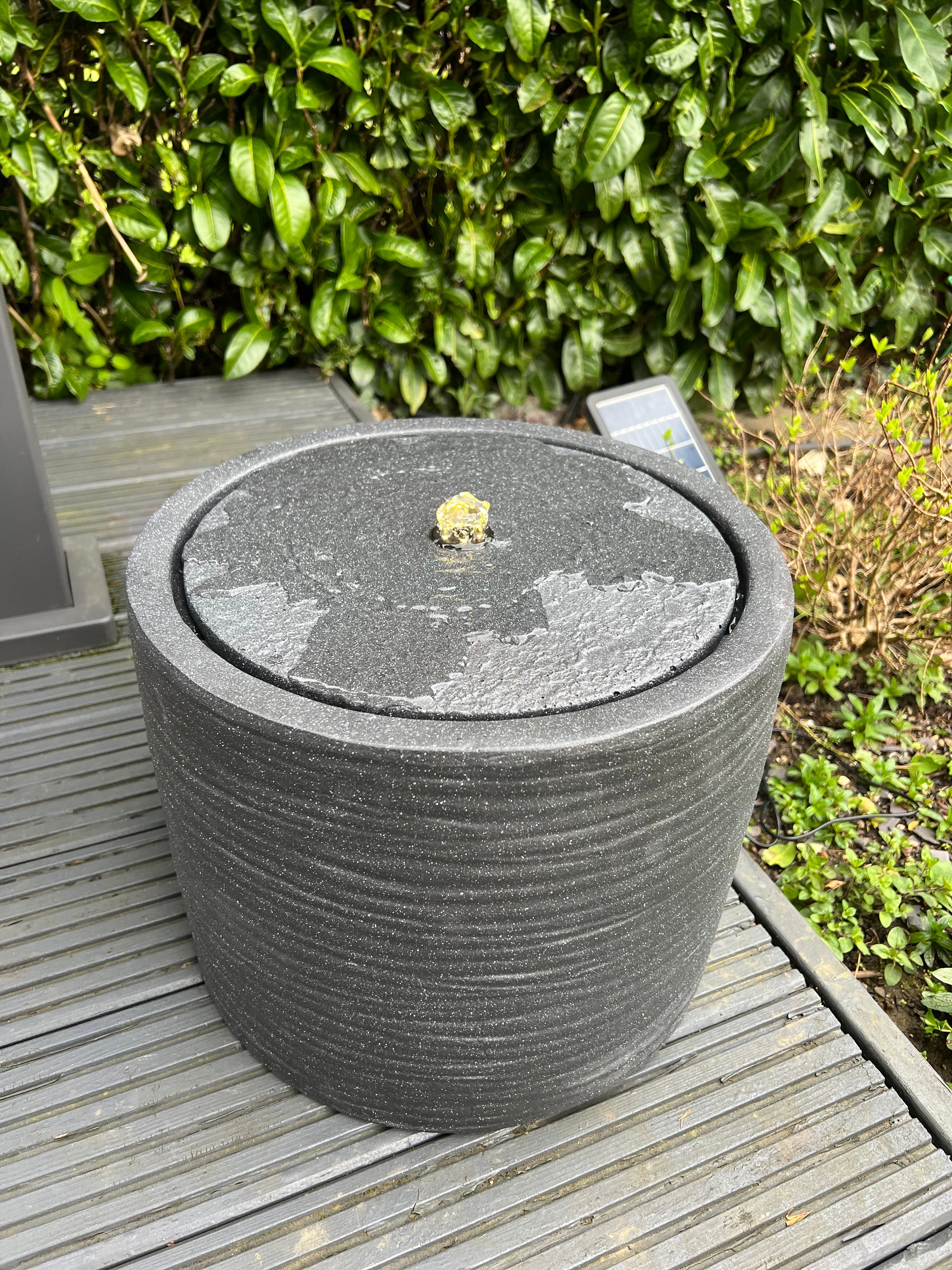 Solar Powered Round LED Water Fountain with Dark Grey Finish - 36x36x28cm Outdoor Garden Decor for Patio, Yard & Landscape Design
