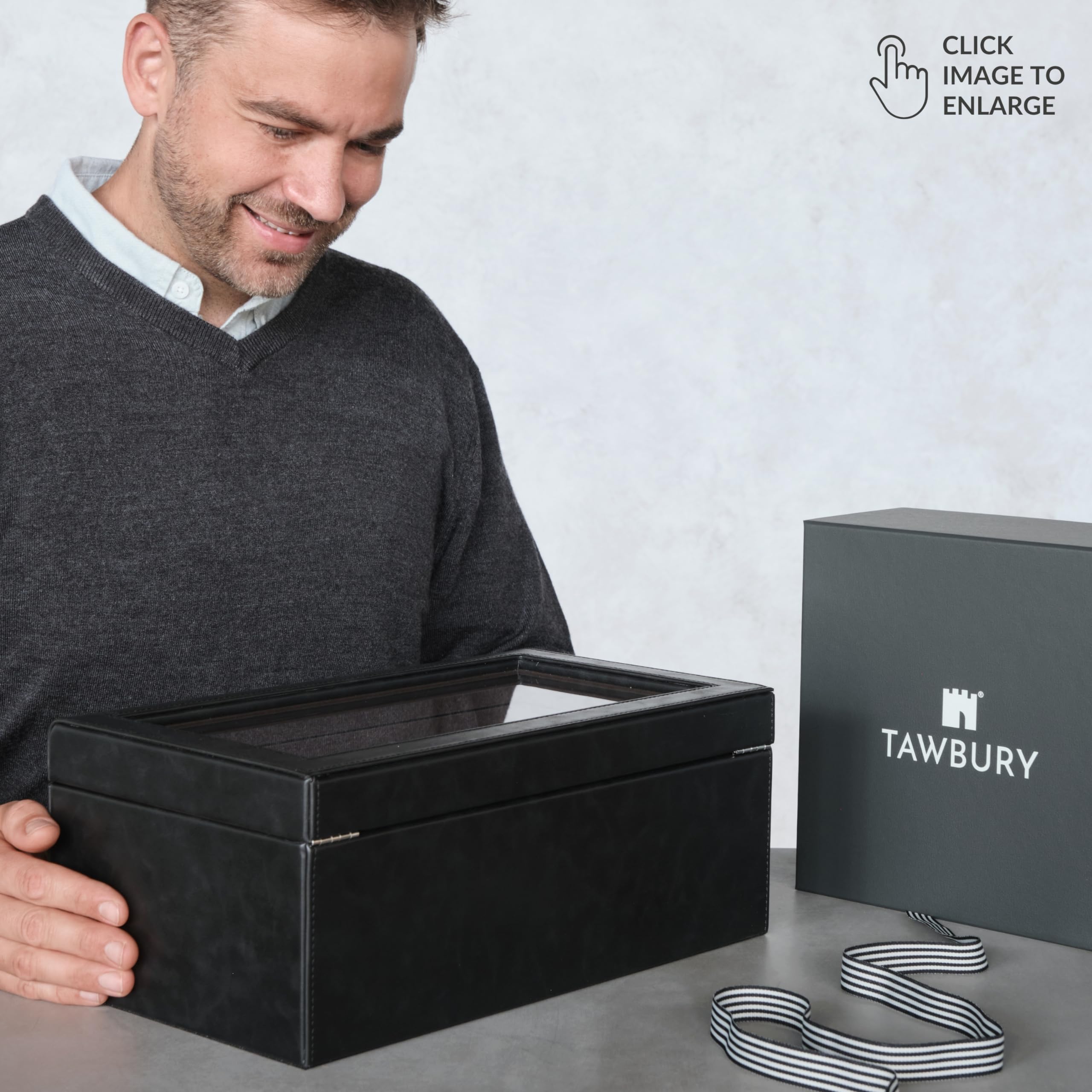 TAWBURY 12-Slot Watch Box for Men - Faux Leather Watch Storage Case | Perfect for Watch Collection & Display