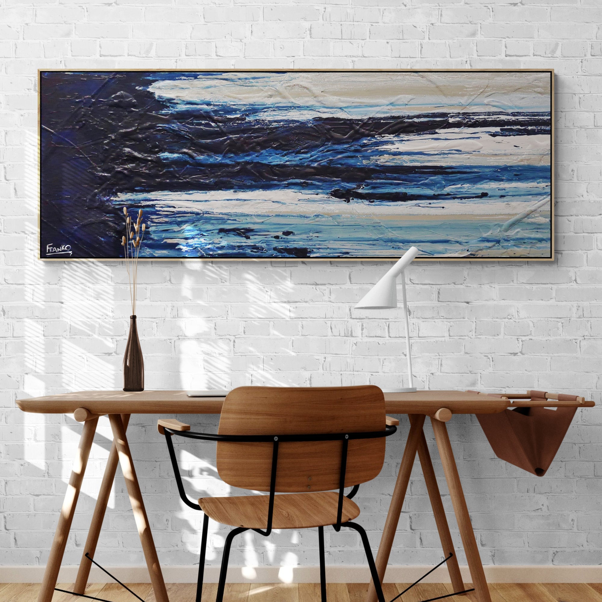 Midnight Mumbo 160cm x 60cm Navy Blue Abstract Textured Canvas Painting - Modern Wall Art for Living Room, Bedroom & Office Decor