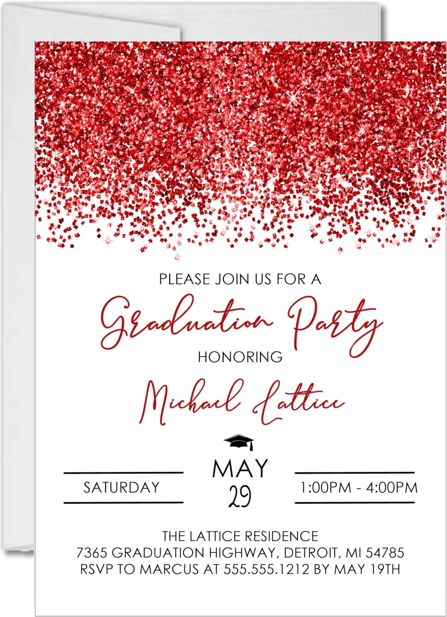 Elegant Red and White Graduation Party Invitations with Matching Envelopes - Perfect for High School & College Commencement Celebrations