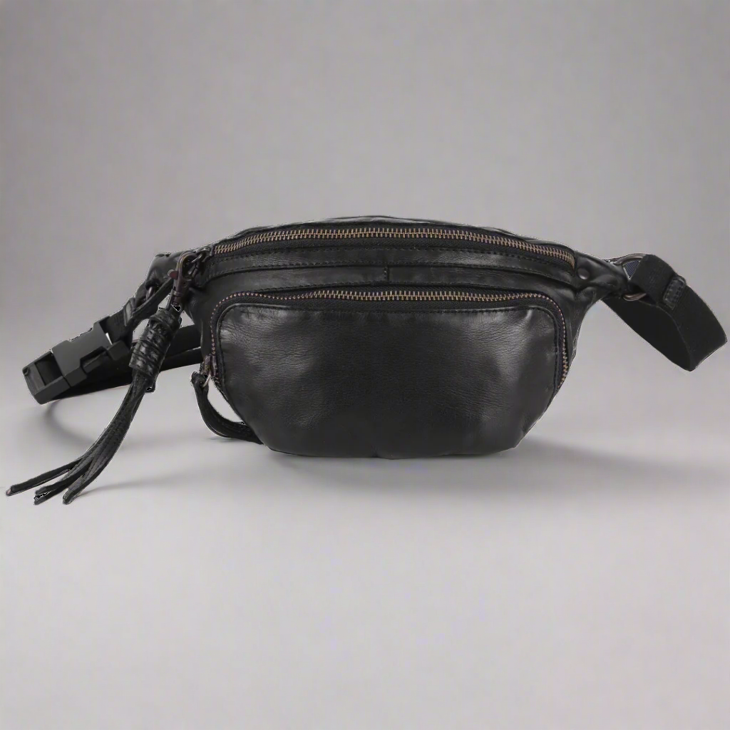 MET Front Zip Leather Belt Bag for Men & Women - Stylish Waist Pack Fanny Pack for Travel, Hiking, Running & Outdoor Activities