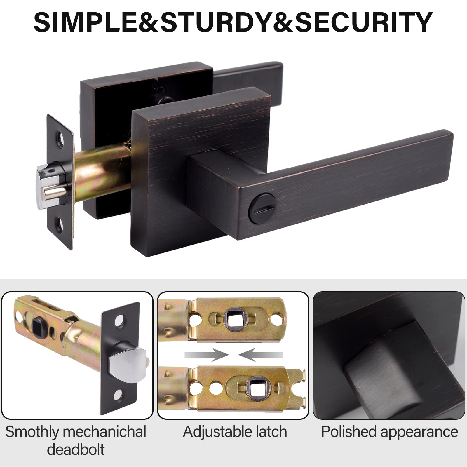 Heavy Duty Zinc Alloy Bedroom Door Lock with Brushed Bronze Finish - Privacy Lever Handle for Interior Doors (10-Pack) - Perfect for Homes, Apartments, and Office Privacy Security