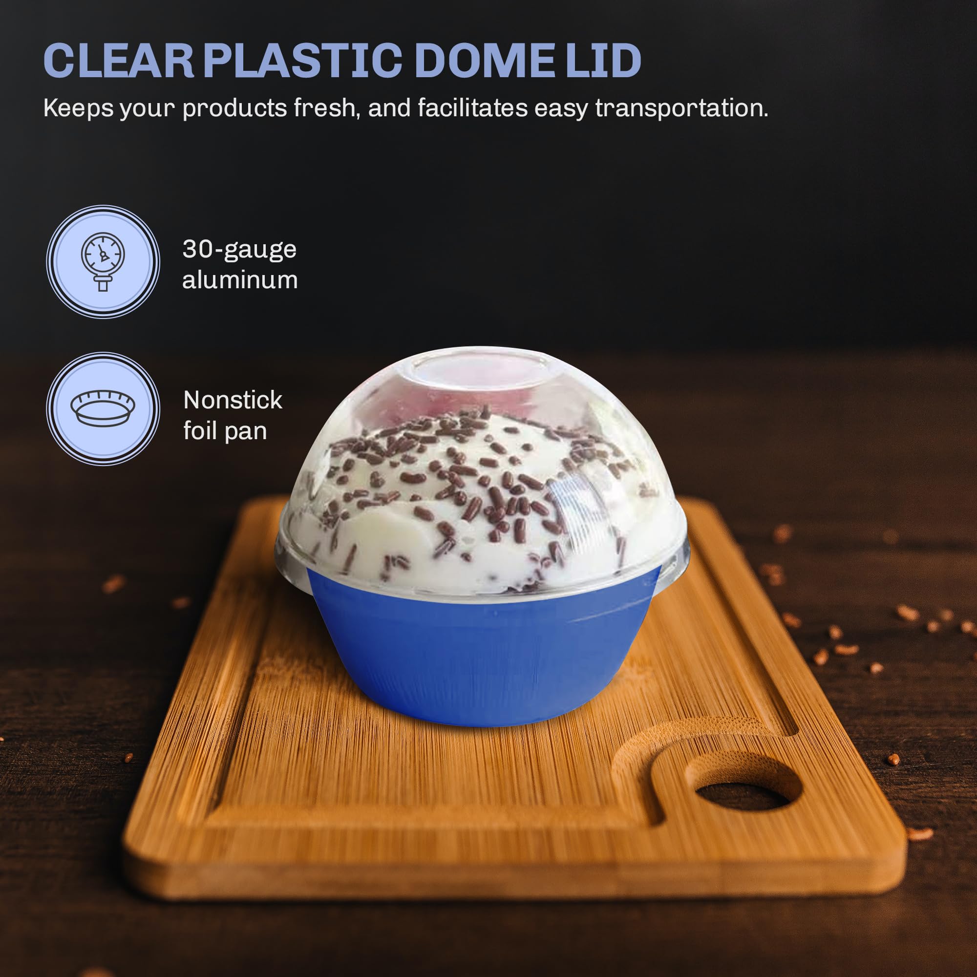 KitchenDance 4oz Disposable Aluminum Baking Cups with Lids - 2000 Pack Blue High Dome Foil Pans for Creme Brulee, Flan, Cheesecake, Cupcakes - Perfect for Home Baking, Party Desserts & Meal Prep
