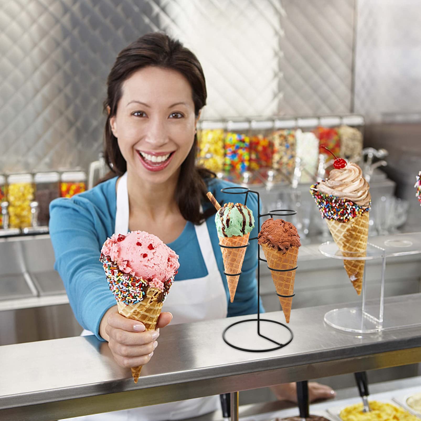 Premium Hemoton Double Head Ice Cream Display Stand - Durable Cone & Lollipop Holder for Waffles, French Fries & Fried Eggs - Perfect for Bakeries, Ice Cream Shops & Candy Stores