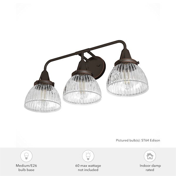 Hunter Cypress Grove 3-Light Bathroom Vanity Light Fixture in Natural Iron Finish - Perfect for Modern Farmhouse, Rustic, or Industrial Style Bathrooms