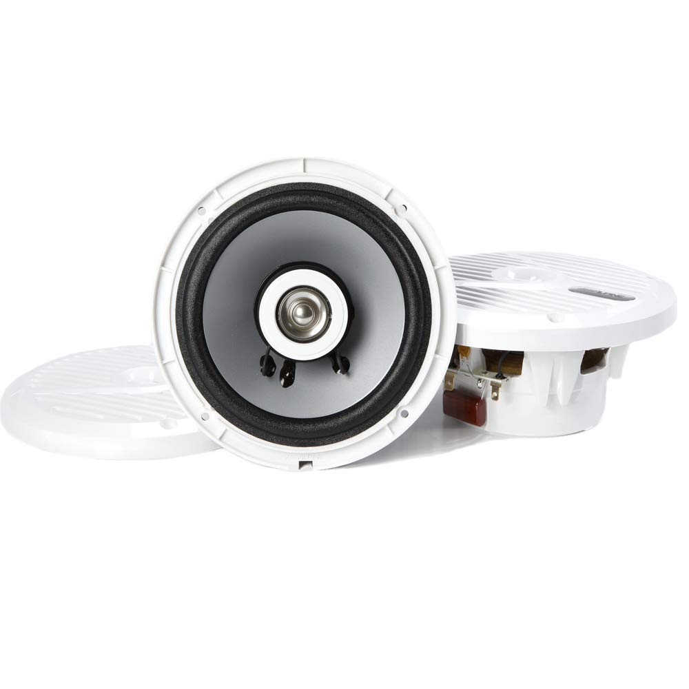 DIAS Alpine 2 Pack 6.5 Inch Marine Coaxial 2-Way Waterproof Speakers with White Grilles - Perfect for Boats, RVs, and Outdoor Audio Systems