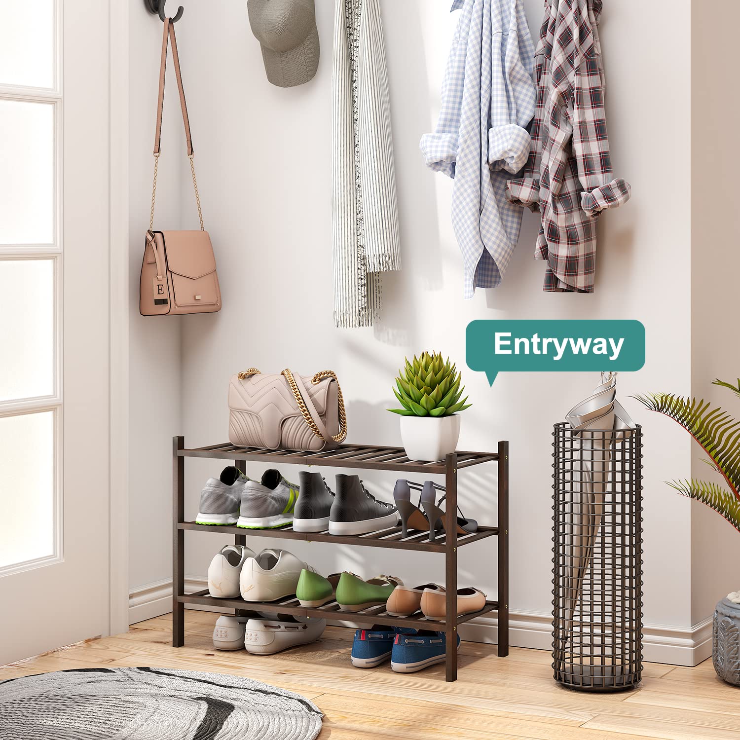 3-Tier Stackable Bamboo Shoe Rack for Closet - Natural Wood Shoe Organizer for Entryway, Hallway & Bedroom - Sturdy & Space-Saving Shoe Storage Solution for Home Organization