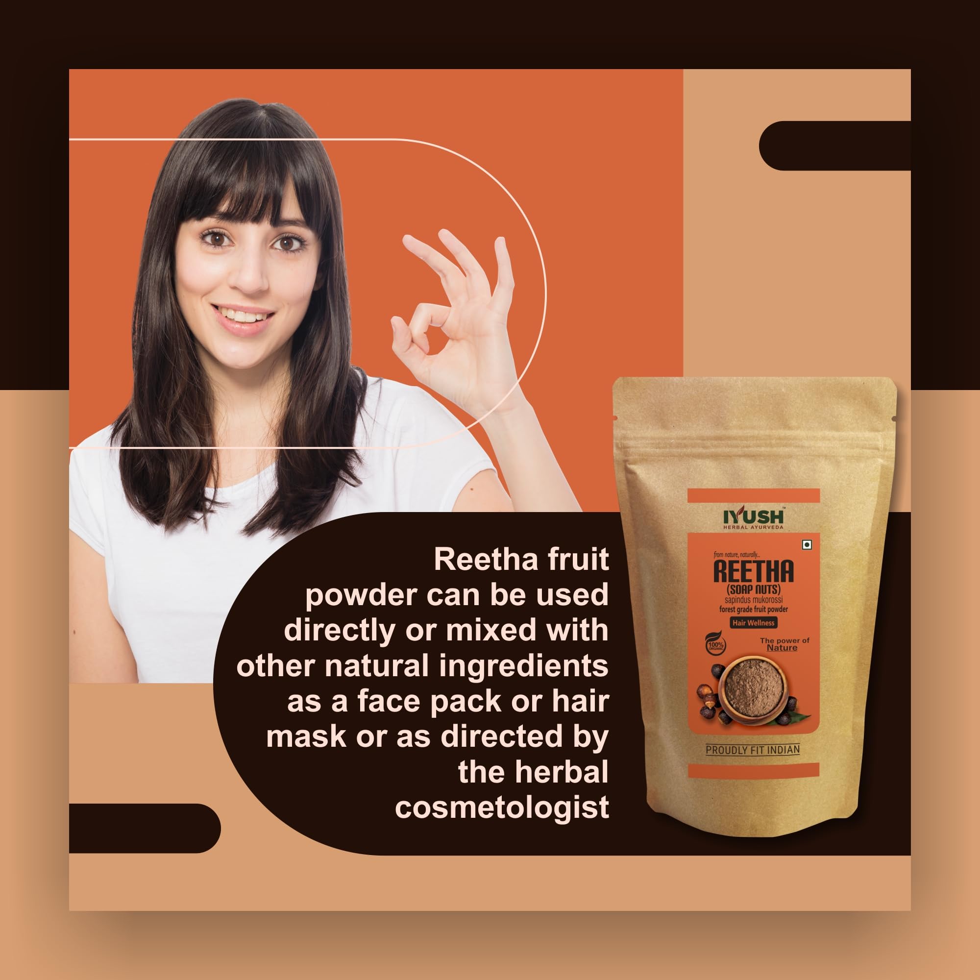 Organic IYUSH Ayurvedic Reetha Powder for Hair Growth & Scalp Care - 400g | Natural Soapnut Powder for Hair Wash | Herbal Shampoo Alternative | Promotes Thicker, Stronger Hair | Perfect for DIY Hair Masks, Scalp Treatments & Natural Cleansing Routines
