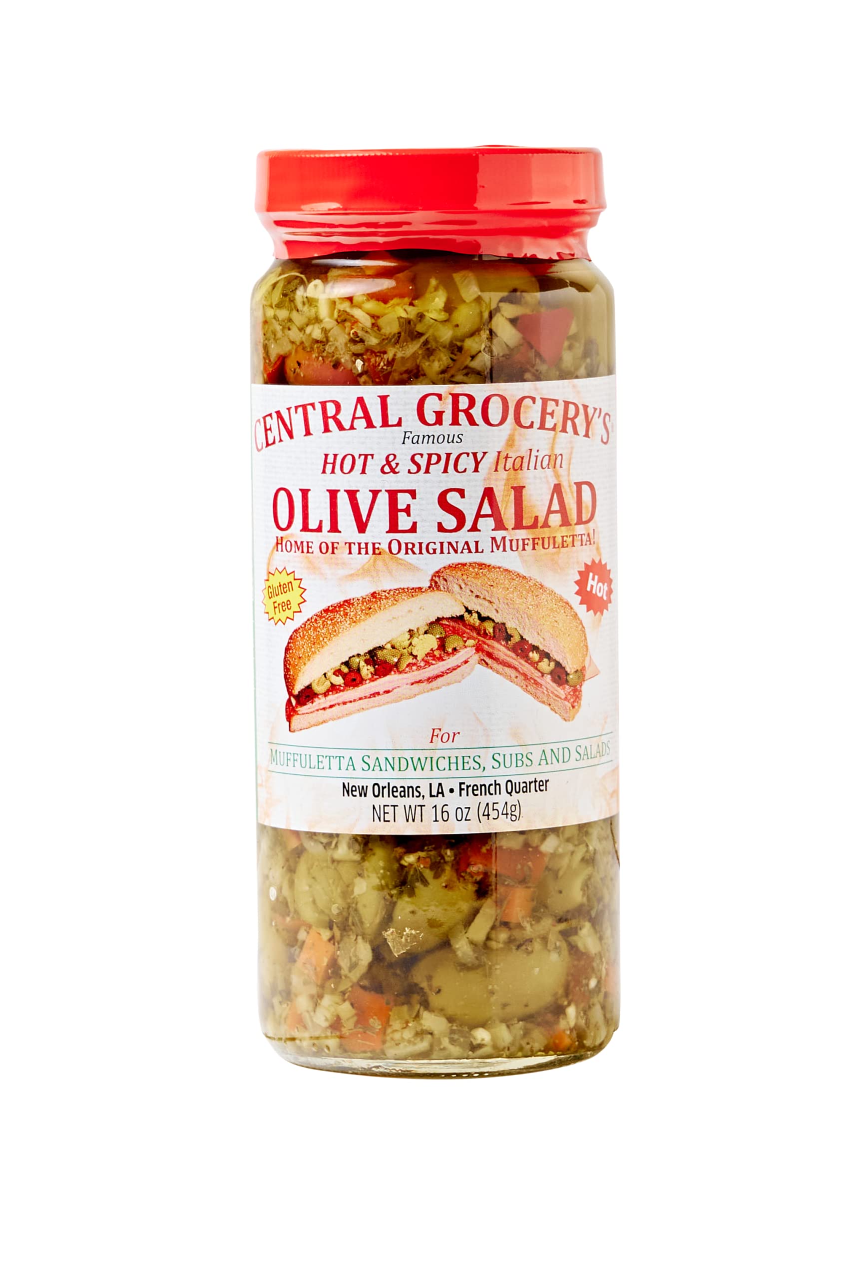 Central Grocery Olive Salad - 16 oz Combo Pack with Hot & Original Flavors - Premium Olive Mix for Muffulettas, Sandwiches, Pizzas, Pasta, Hot Dogs & Salads - Perfect for Picnics, Parties & Italian Cooking