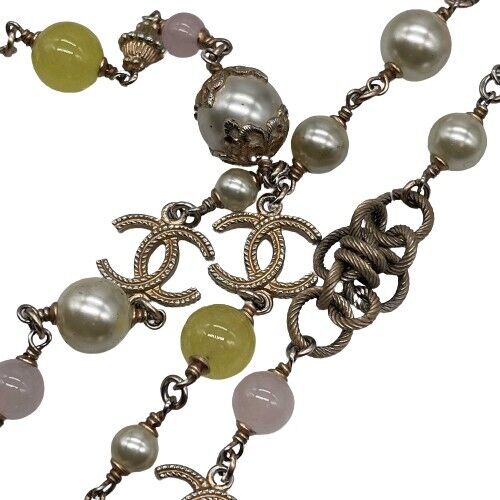 Chanel 2016 Pearl CC Logo Long Necklace with Clear Beads - Elegant Yellow Fashion Jewelry for Women, Perfect for Parties, Weddings and Special Occasions