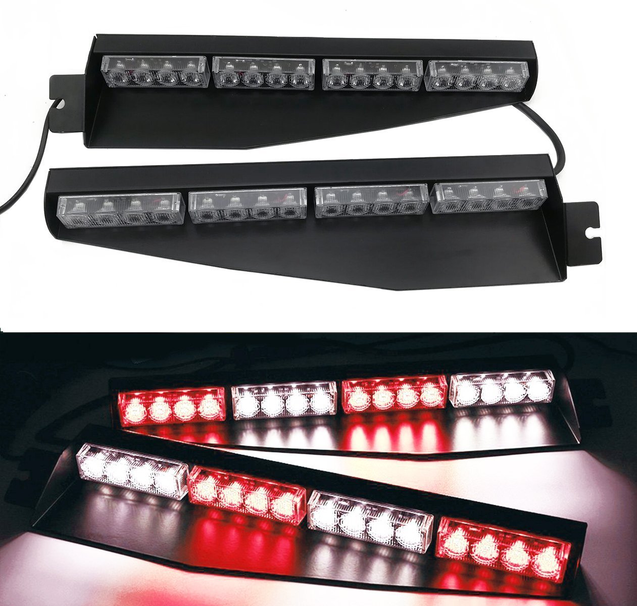 32W 32LED Light Bar - Red & White Emergency Strobe Beacon for Windshield, Visor, Deck & Dash - Hazard Warning Light for Trucks, Off-Road & Emergency Vehicles - Ideal for Night Driving, Construction Sites & Roadside Safety