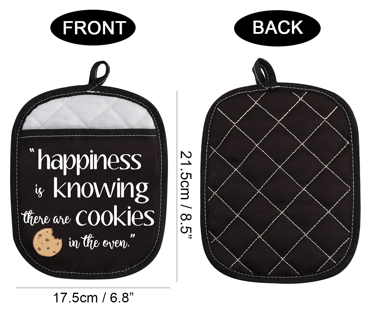 Cookie Lover Gift - 'Happiness is Knowing There Are Cookies in The Oven' Pot Holder with Pocket - Perfect for Baking Enthusiasts & Kitchen Decor