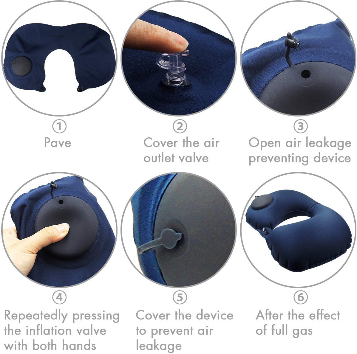 TALLGO Inflatable Travel Neck Pillow - Portable Airplane Pillow for Neck, Waist & Back Support - Compact Blow Up Camping Cushion (Dark Blue) - Perfect for Long Flights, Road Trips & Outdoor Adventures (TG14)