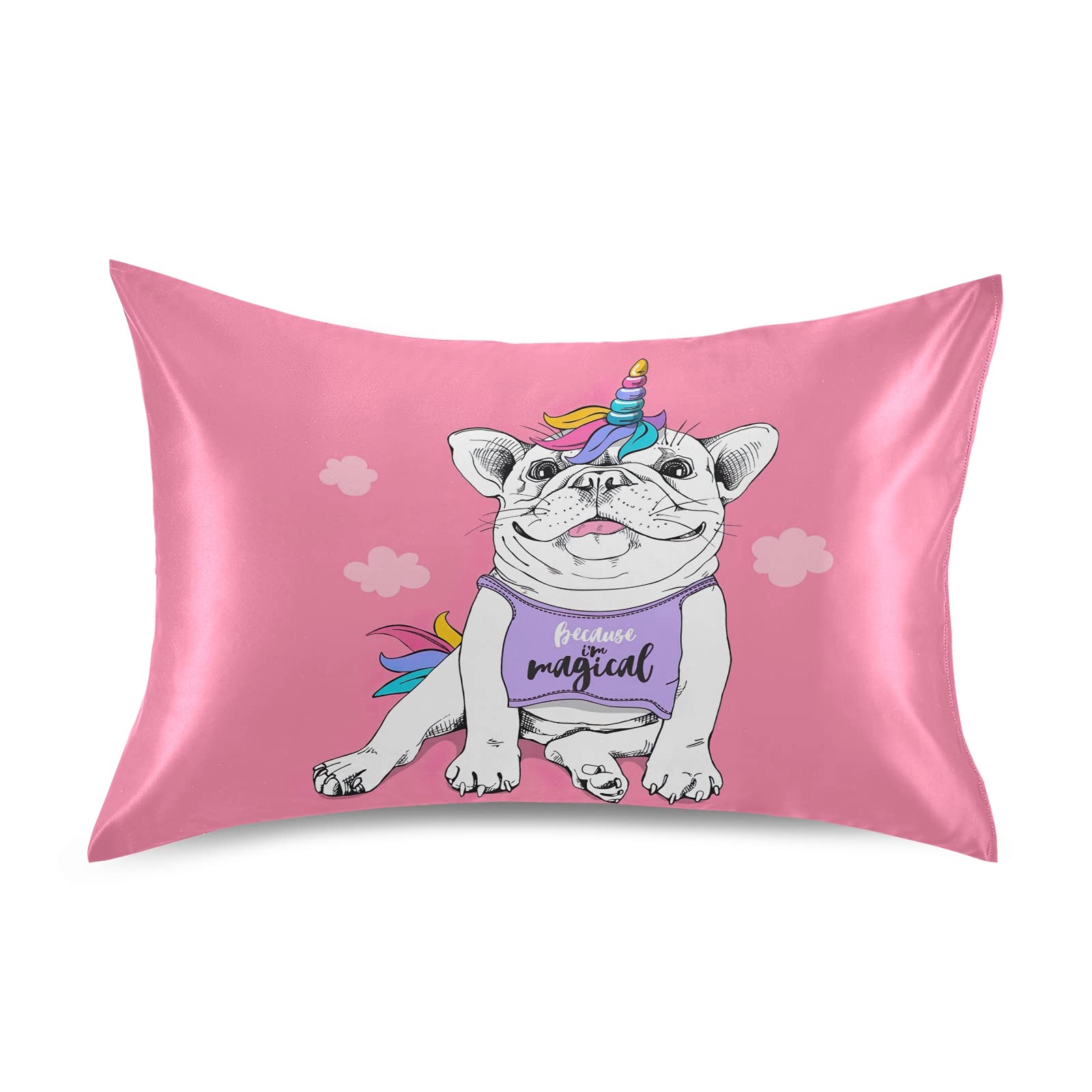 Premium Pink Bulldog Microfiber Satin Pillowcase Set - 20x26 Inch Standard Size with Envelope Closure - Soft Hypoallergenic Pillow Covers for Bedroom, Guest Room & Travel (Set of 2)