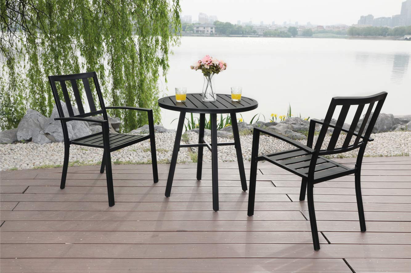 PHI VILLA 3-Piece Outdoor Bistro Set - Metal Patio Furniture with 2 Chairs & 1 Table for Garden, Backyard, Balcony - Perfect for Coffee, Dining & Relaxing in Outdoor Spaces