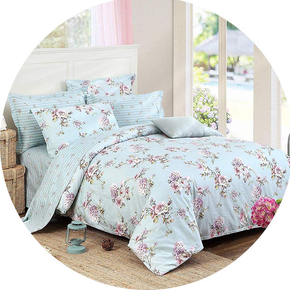FADFAY 7-Piece Queen Size Bed in a Bag Set - 100% Cotton Shabby Chic Floral Bedding with Hydrangea Print, French Country Style Duvet Cover, Deep Pocket Sheets & Pillow Shams | Perfect for Guest Rooms, Master Bedrooms & Vacation Homes