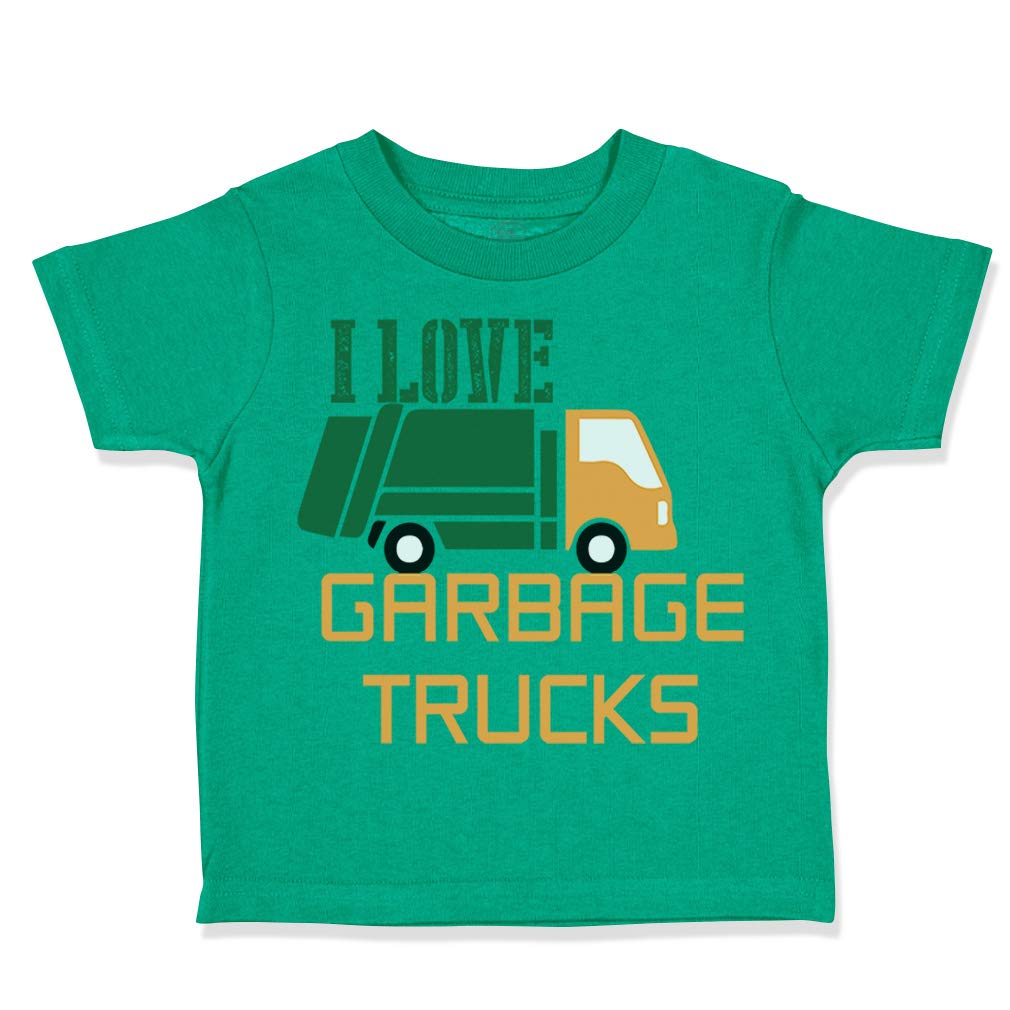 Kids' Cotton T-Shirt with Garbage Truck Design - Funny 'I Love Garbage Trucks' Graphic Tee for Toddler Boys & Girls (18 Months, Kelly Green) - Perfect for Playtime, Daycare & Family Outings