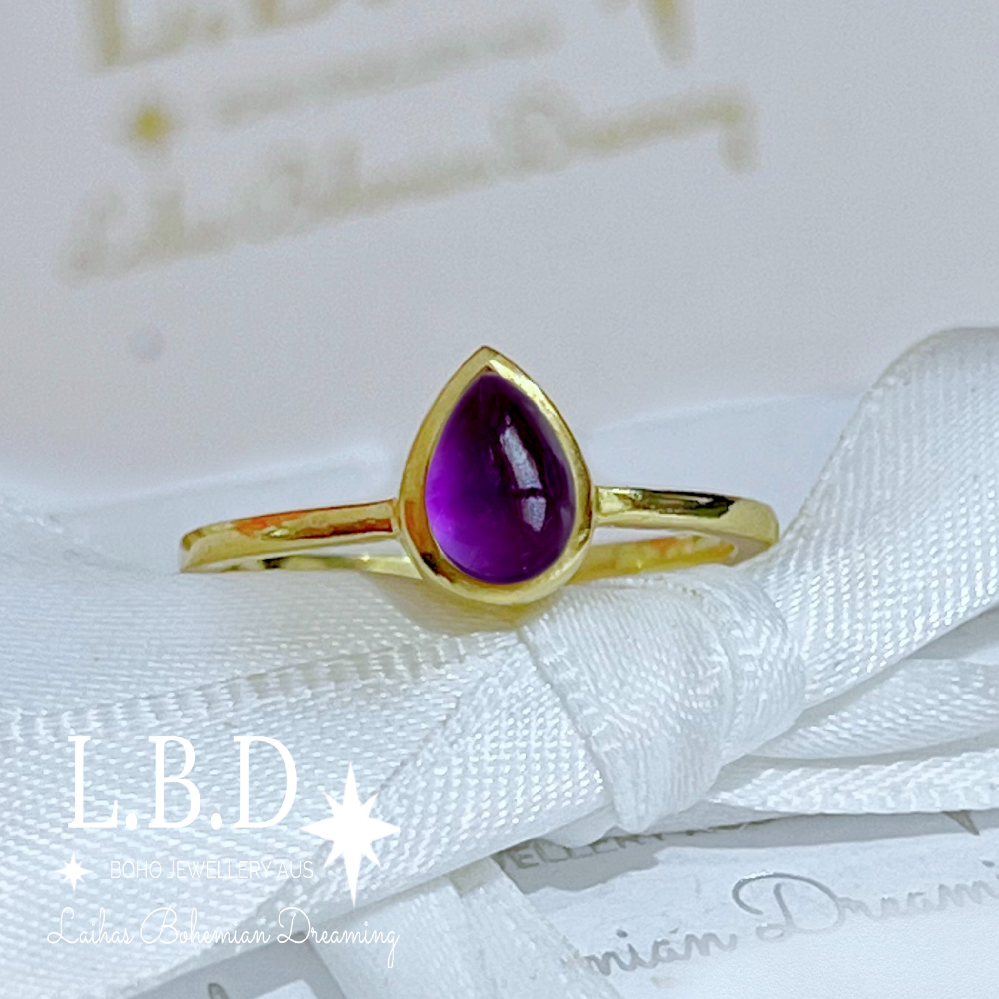 Laihas Mini Tearing Spirit Gold Amethyst Ring for Women | Elegant Purple Gemstone Jewelry | Perfect for Valentine's Day Gifts, Anniversary & Everyday Wear