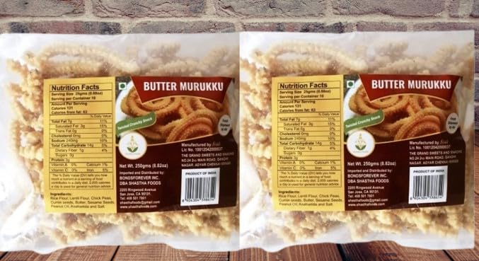 GSS Butter Murukku - Crunchy Indian Snack (Pack of 2, 250g Each) | Authentic South Asian Tea Time Treat | Perfect for Parties, Gifts & Festive Occasions