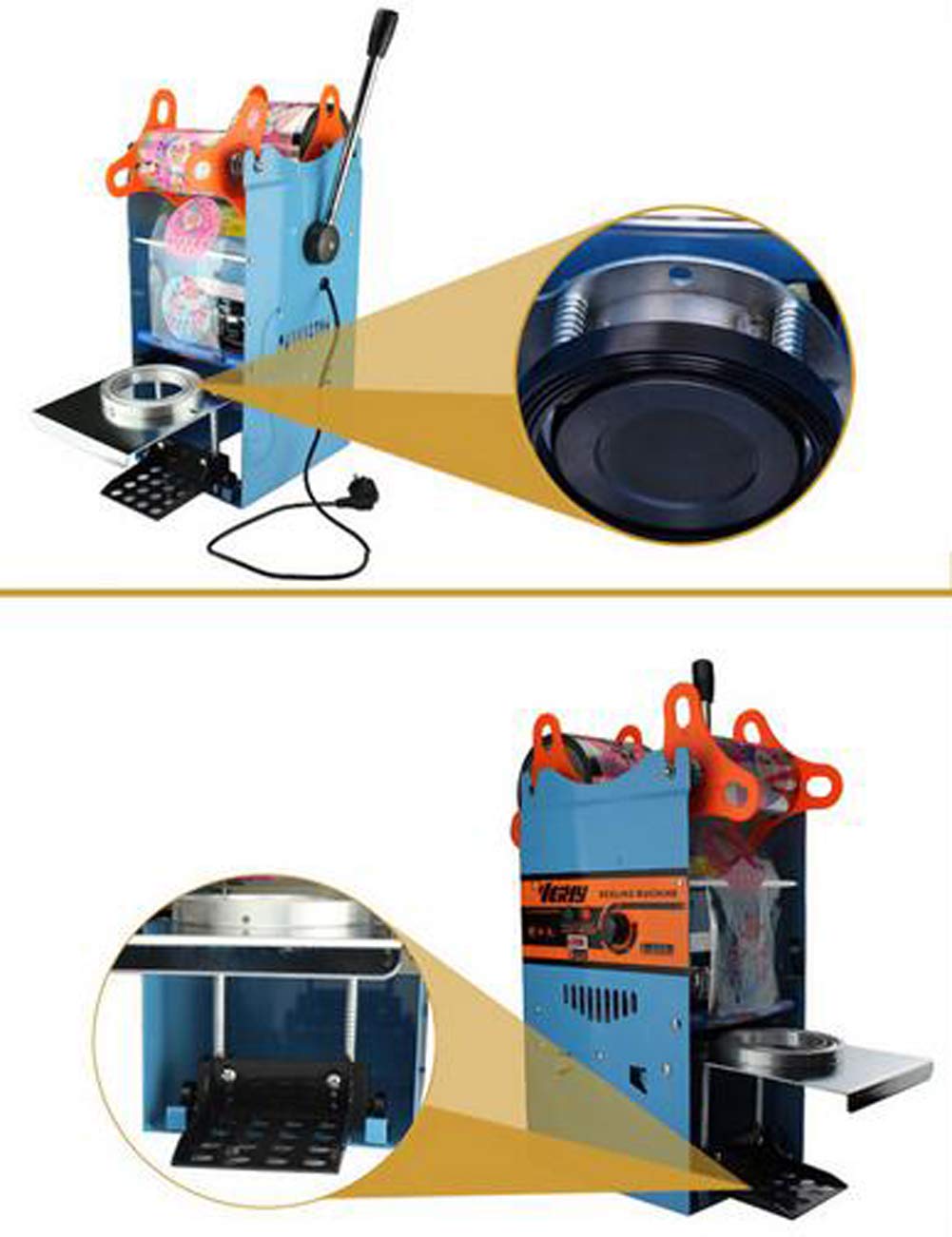 270W Electric Cup Sealing Machine for Coffee, Boba & Bubble Tea - Manual Pressure Lid Sealer (300-500 Cups/hr, 220V) - Perfect for Cafes, Juice Bars & Bubble Tea Shops