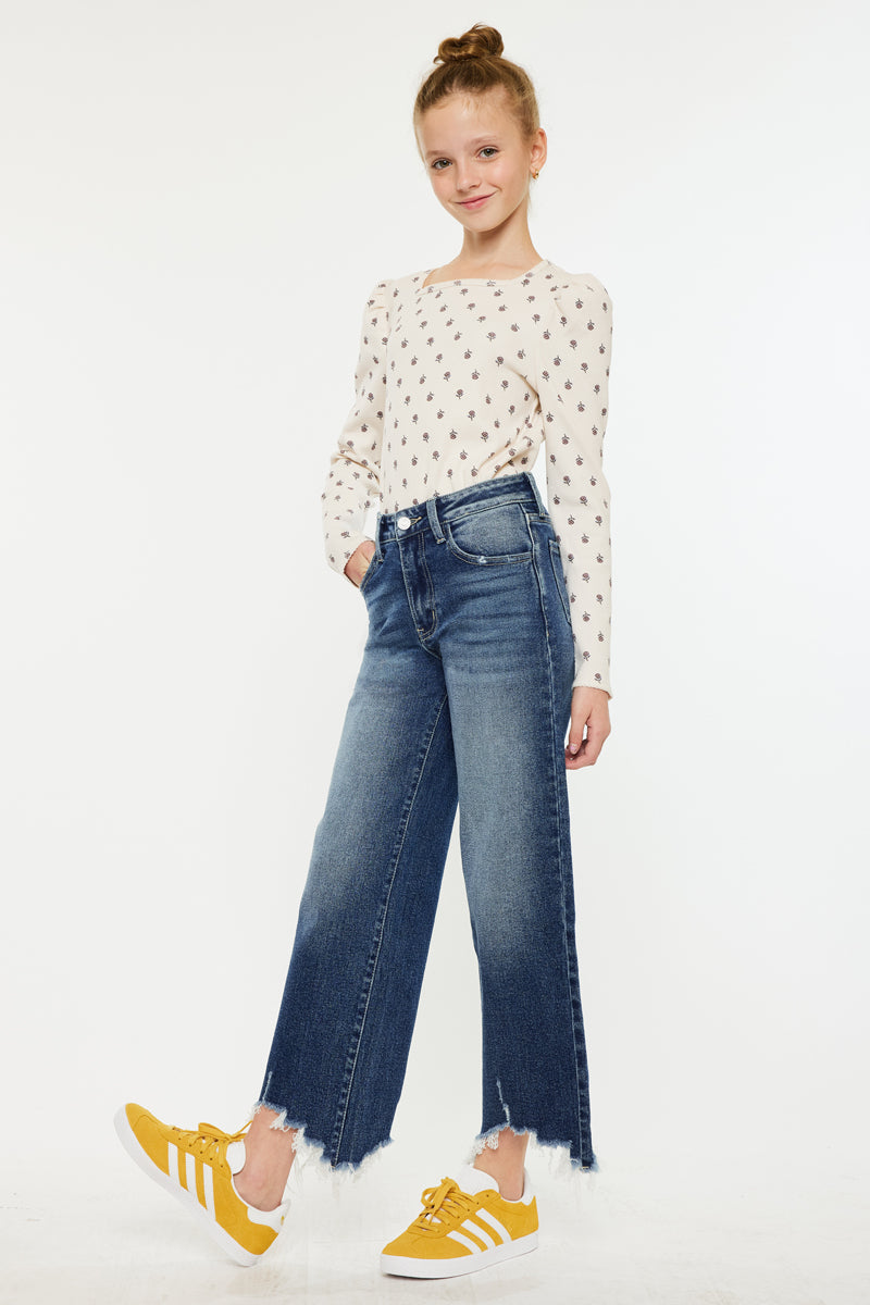 High Rise Kids Cropped Wide Leg Jeans - Trendy & Comfortable Denim Pants for Girls - Perfect for School, Playdates & Casual Outings