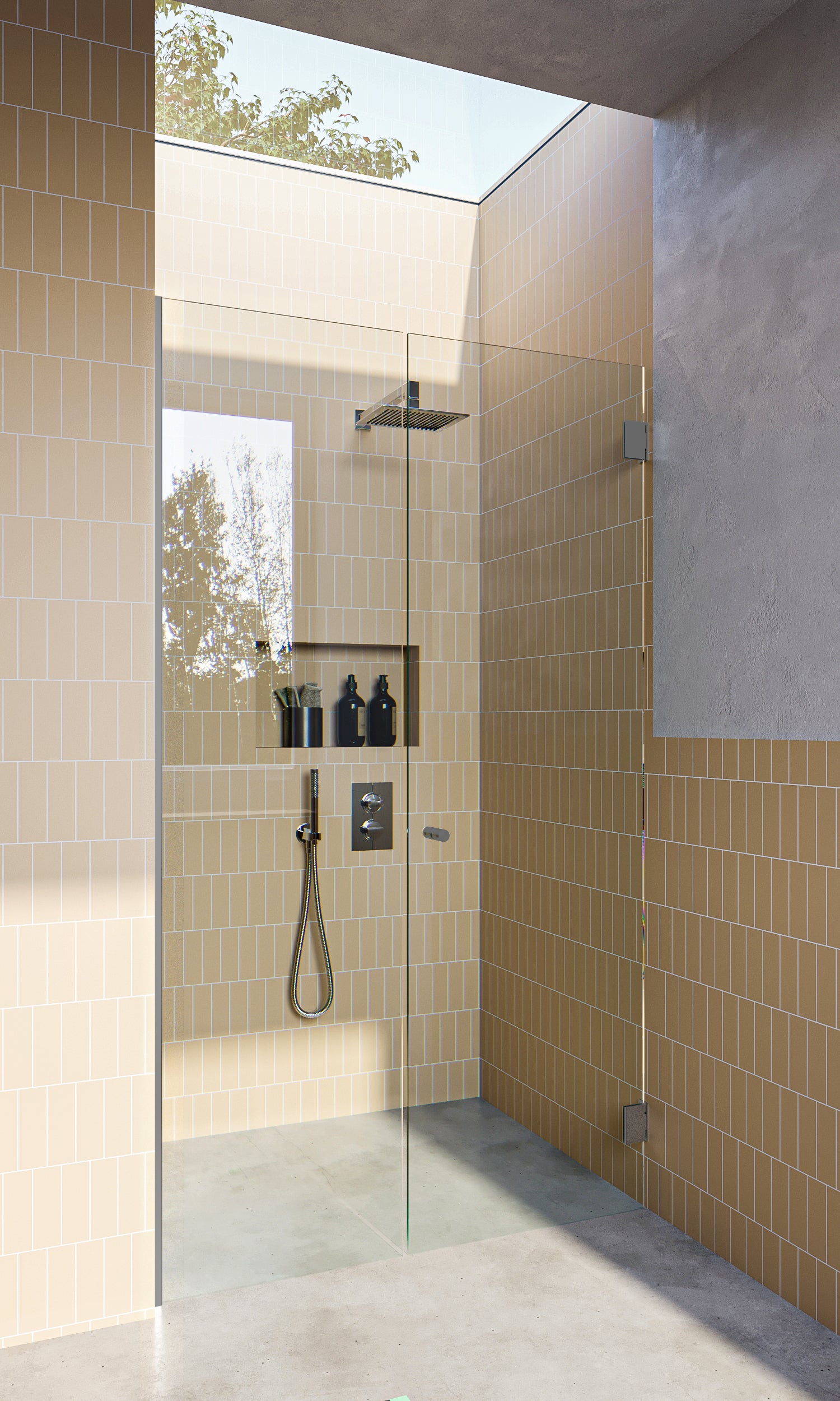 Frameless Satin Chrome Shower Screen with Dry Glaze U Channels - Wall to Wall Bathroom Glass Enclosure for Modern Homes