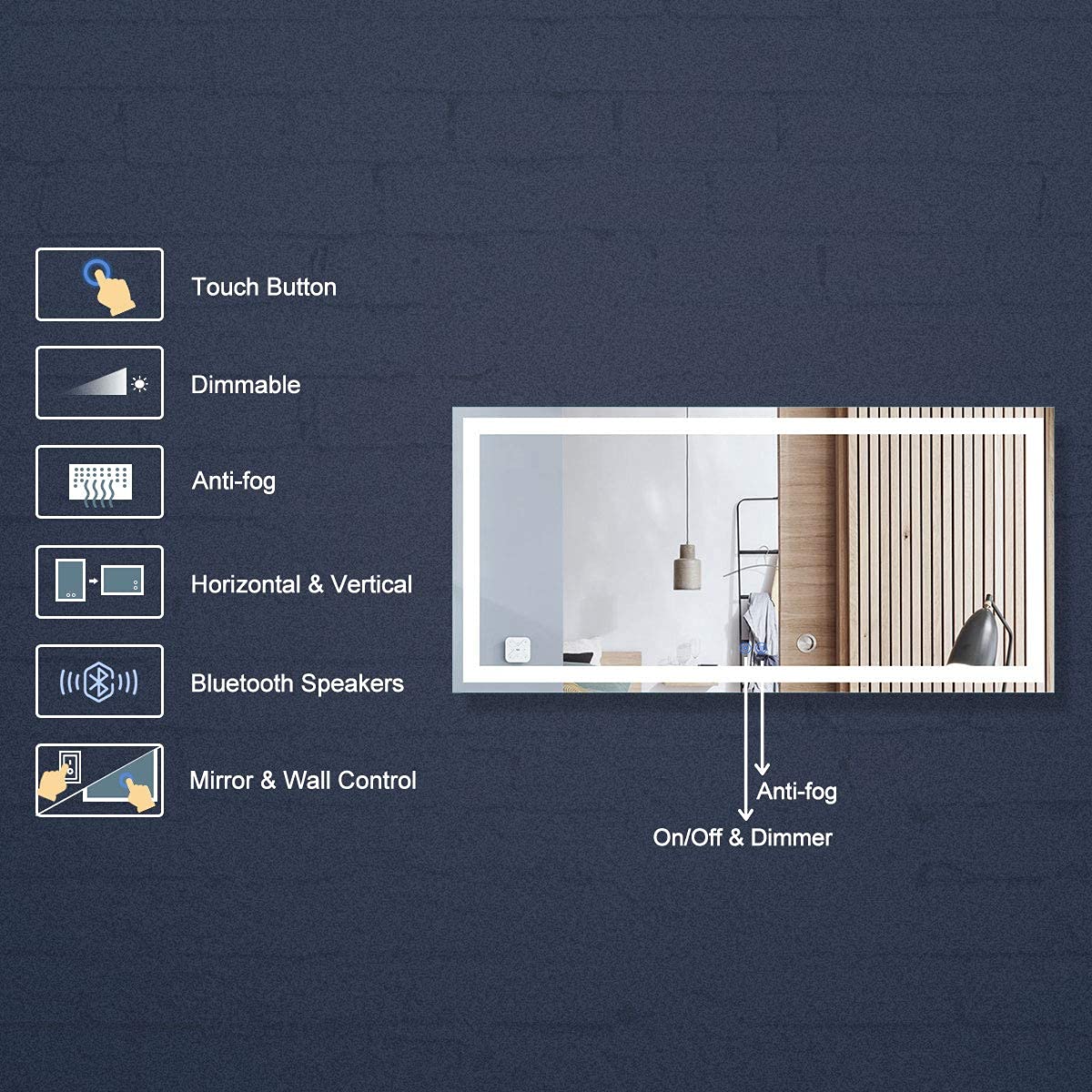 DECORAPORT 84 x 40 Inch Smart LED Bathroom Mirror with Dimmable Lights, Anti-Fog & Bluetooth - Modern Vanity Mirror for Makeup, Shaving & Home Decor (Ideal for Bathrooms, Bedrooms & Dressing Rooms)