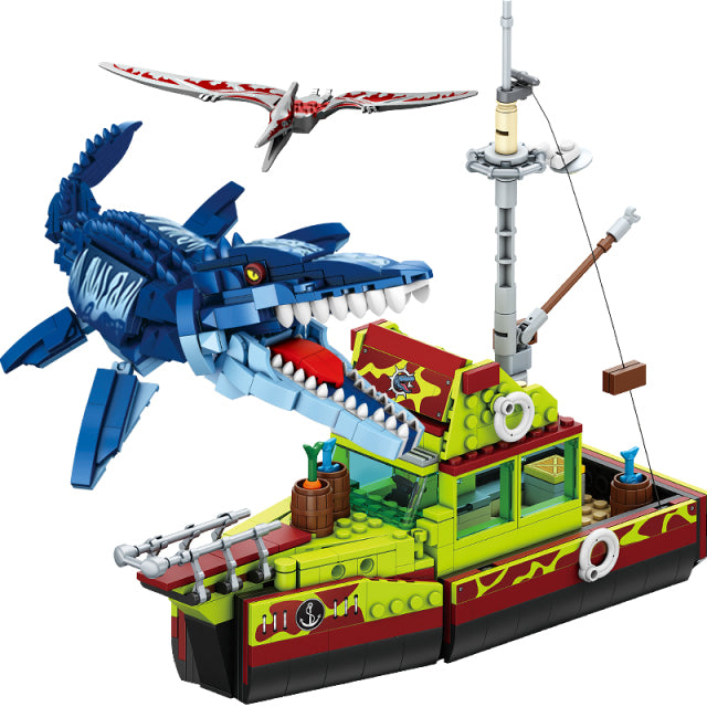 Forange FC3724 Mosasaurus Escape Building Block Set - 888pcs Dinosaur-Themed Creative Construction Toy for Kids & Adults | STEM Educational Gift for Jurassic World Fans, Birthday & Christmas Present