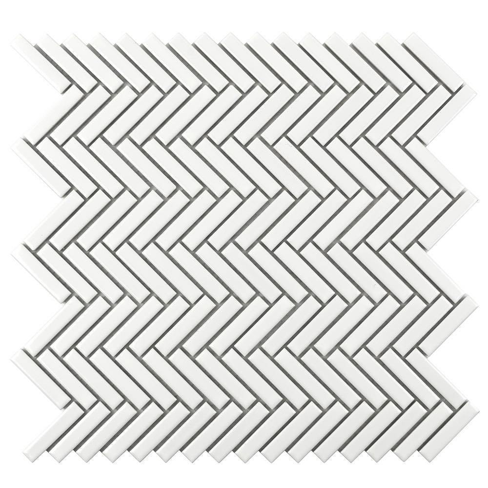 Bright White Herringbone Porcelain Mosaic Tile - Perfect for Kitchen Backsplash, Bathroom Walls & Flooring
