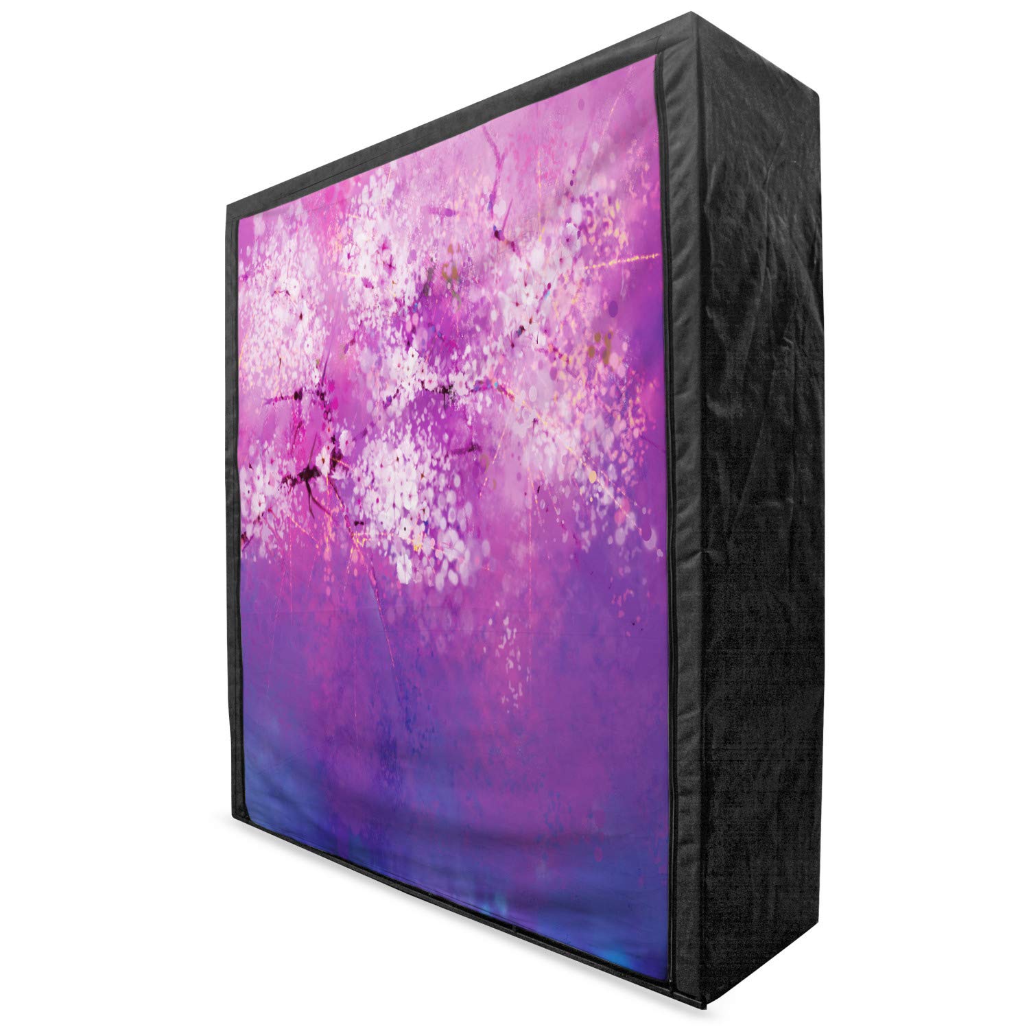 Ambesonne Floral Portable Fabric Wardrobe - Japanese Cherry Blossom Design, Eastern Oriental Art Inspired Clothing Organizer with Shelves, 59 Inch Storage Closet in Fuchsia Purple - Perfect for Bedroom, Closet Organization & Seasonal Clothing Storage
